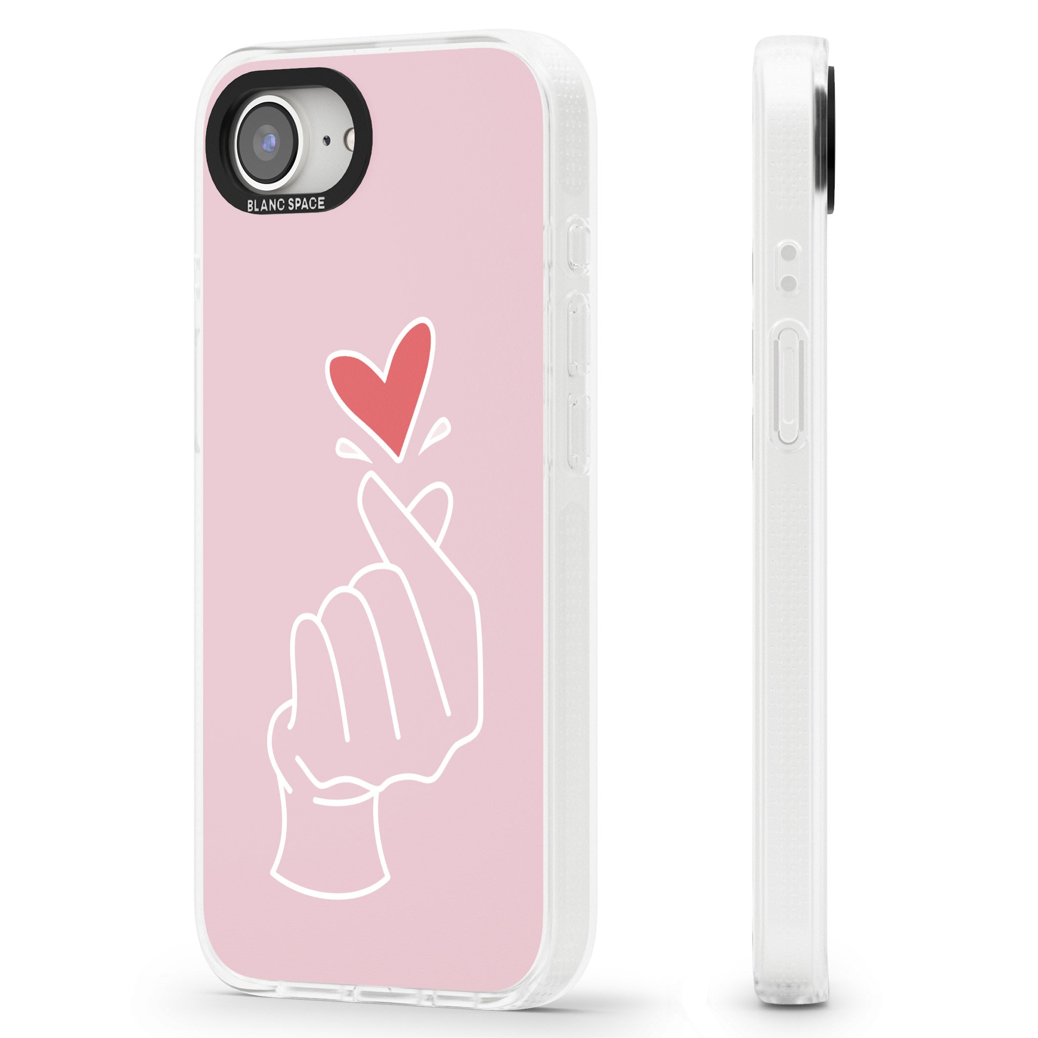 Pink Finger Heart iPhone 16e Clear Case Impact Air - Blanc Space