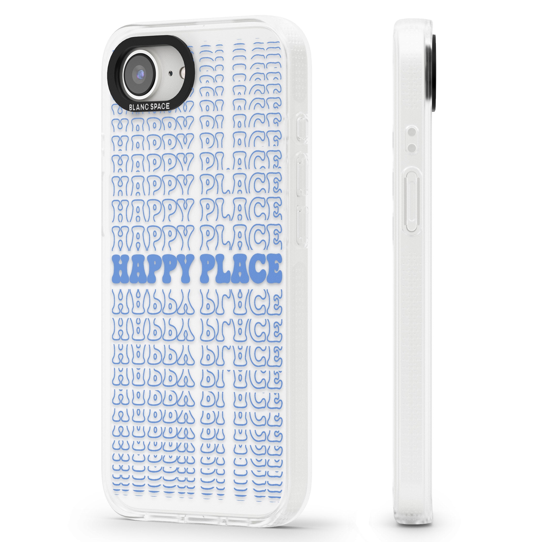 Happy Place (Blue) iPhone 16e Clear Case Impact Air - Blanc Space