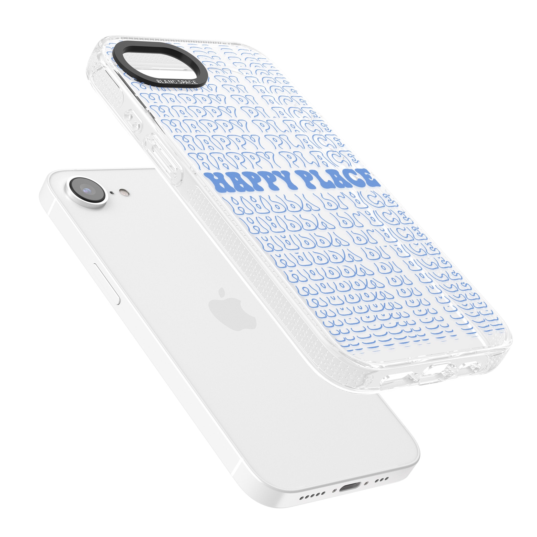 Happy Place (Blue) iPhone 16e Clear Case Impact Air - Blanc Space