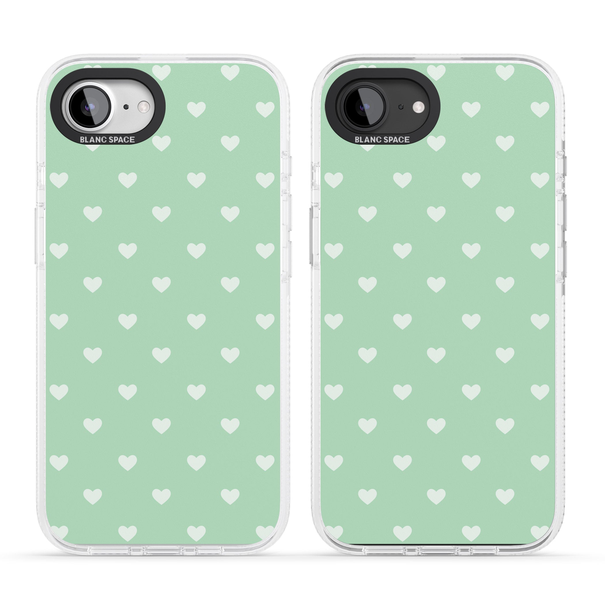 Small Heart Pattern: Green iPhone 16e Clear Case Impact Air - Blanc Space