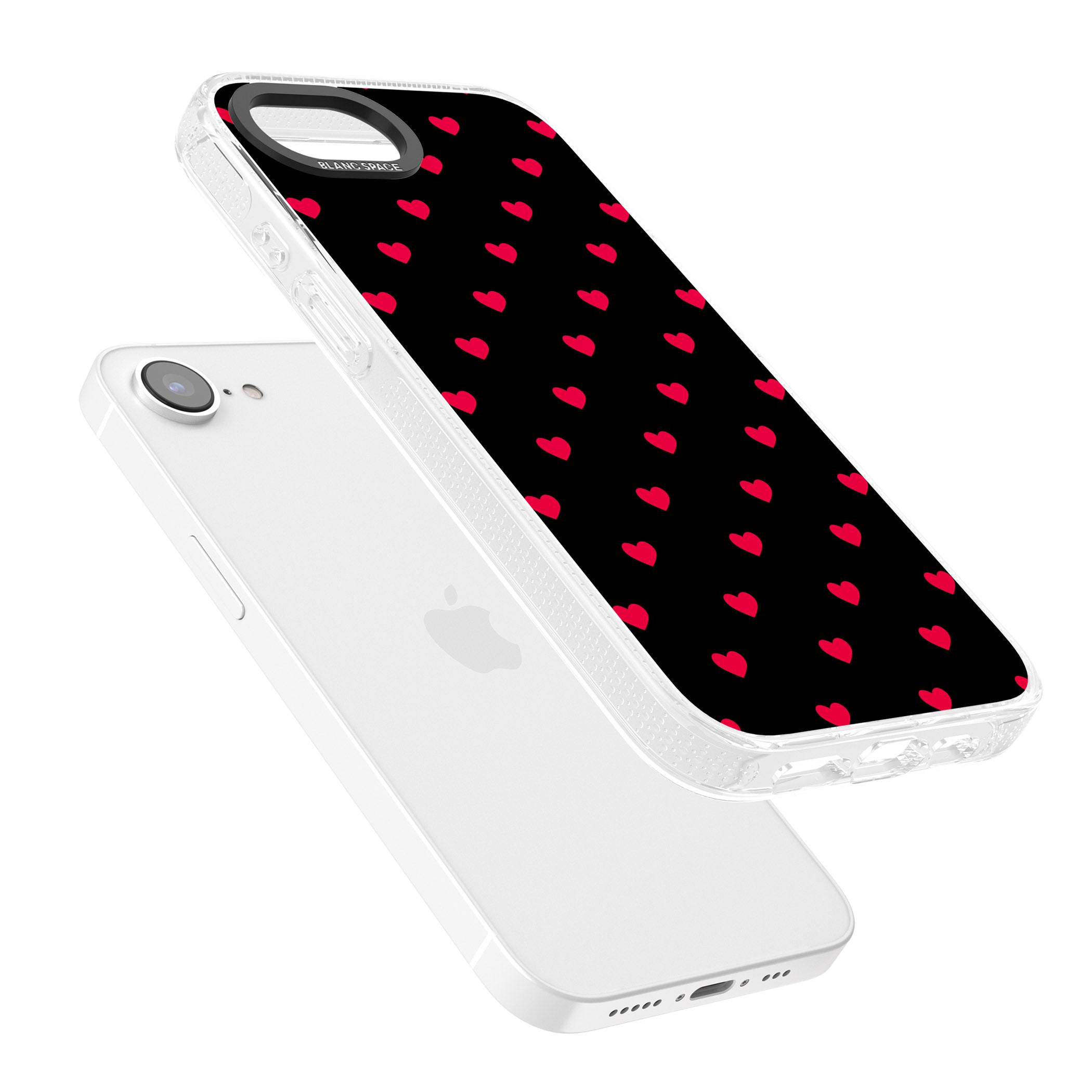 Small Heart Pattern: Red & iPhone 16e Clear Case Impact Air - Blanc Space