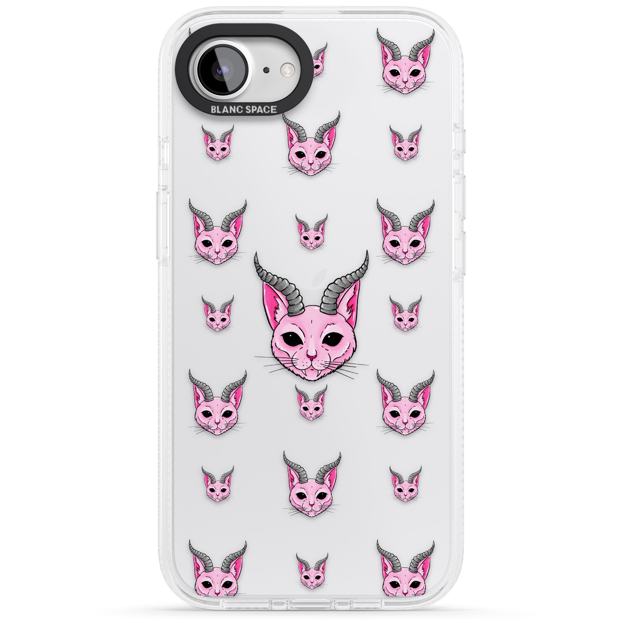 Demon Cat Pattern iPhone 16e Clear Case Impact Air - Blanc Space