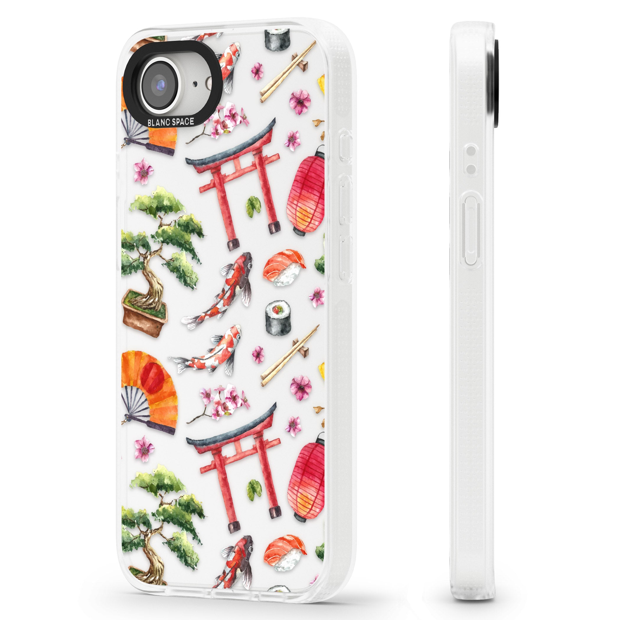 Mixed Japanese Watercolour Pattern iPhone 16e Clear Case Impact Air - Blanc Space