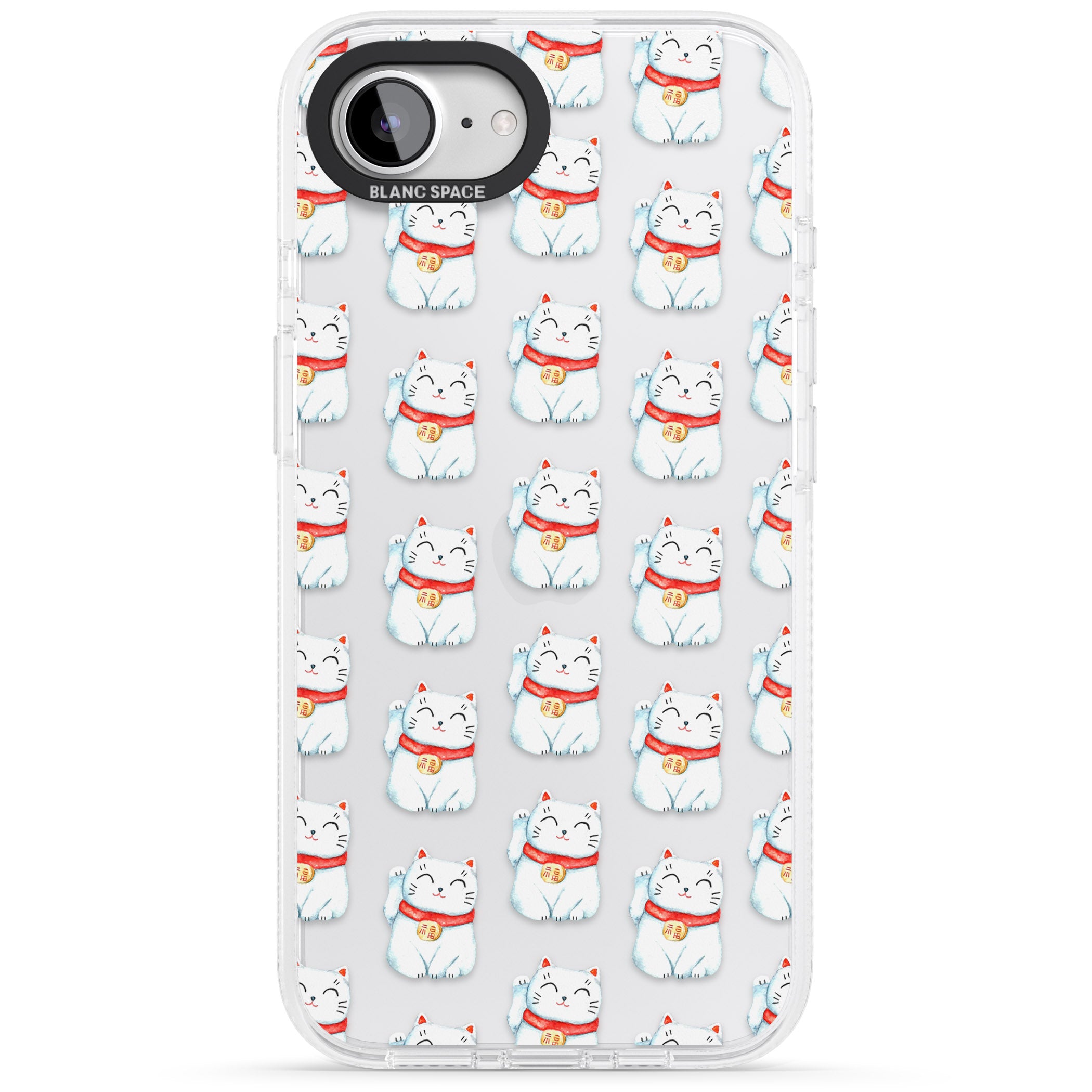 Lucky Cat Maneki-Neko Japanese Pattern iPhone 16e Clear Case Impact Air - Blanc Space