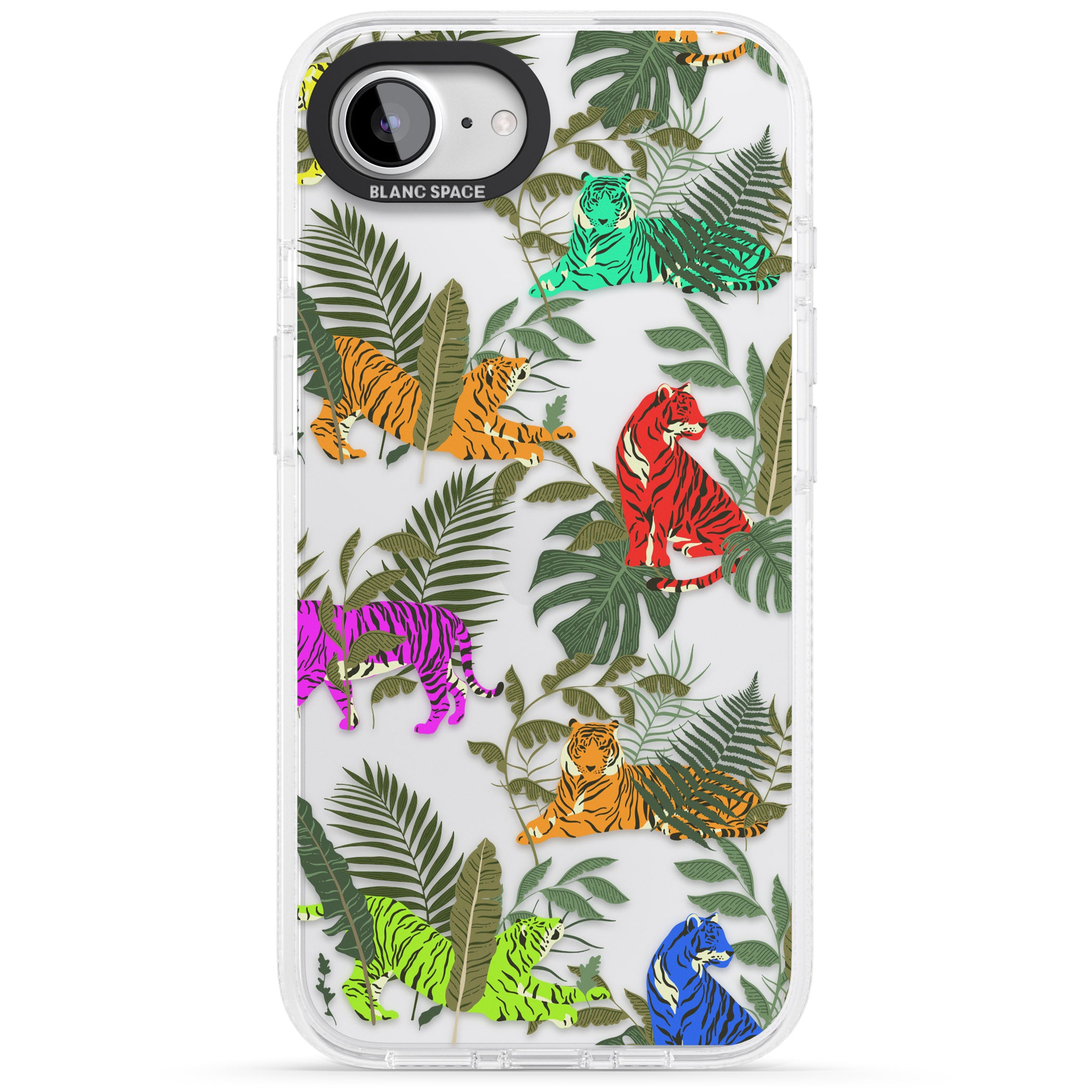 Colourful Tiger Jungle Cat Pattern iPhone 16e Clear Case Impact Air - Blanc Space