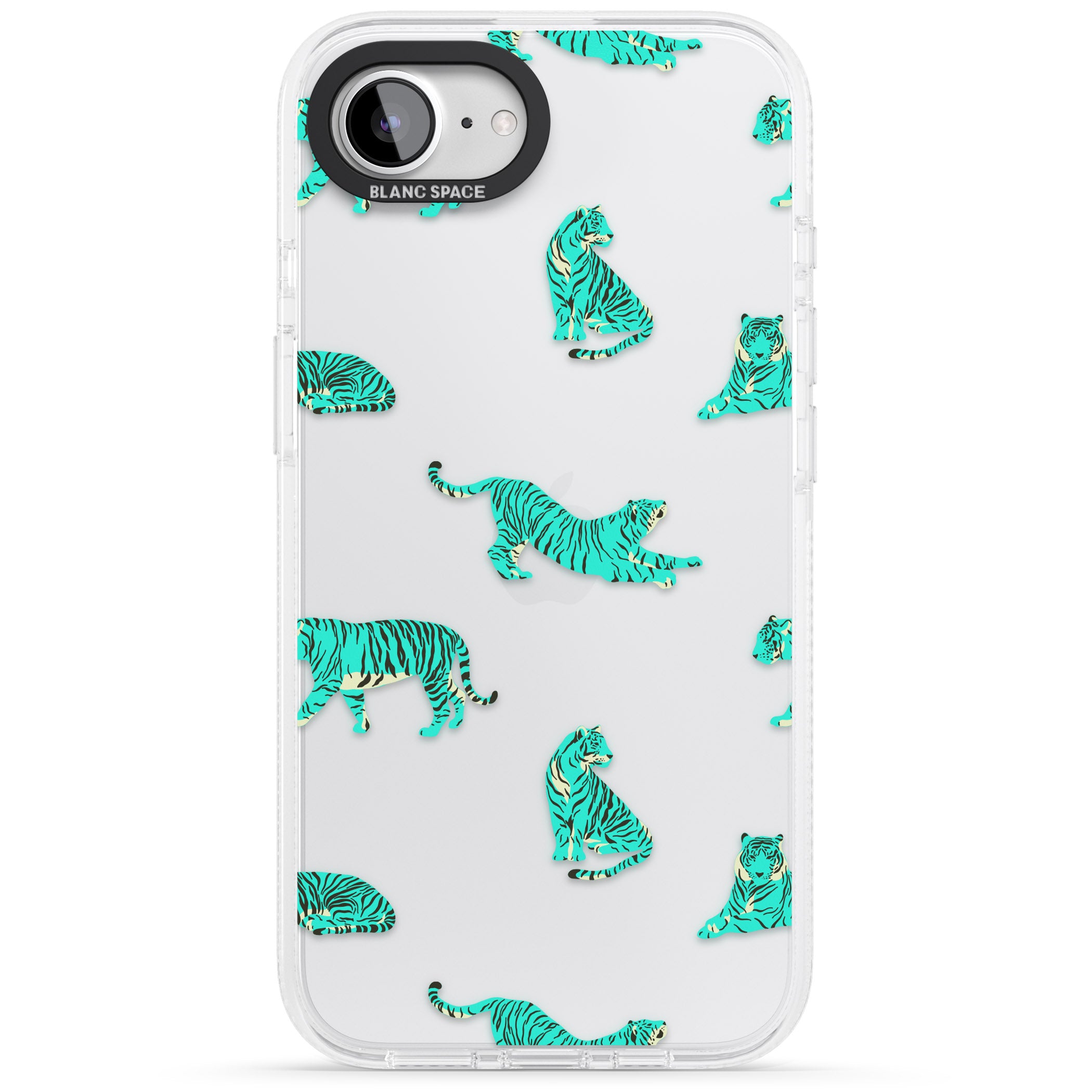 Turquoise Tiger Jungle Cat Pattern iPhone 16e Clear Case Impact Air - Blanc Space