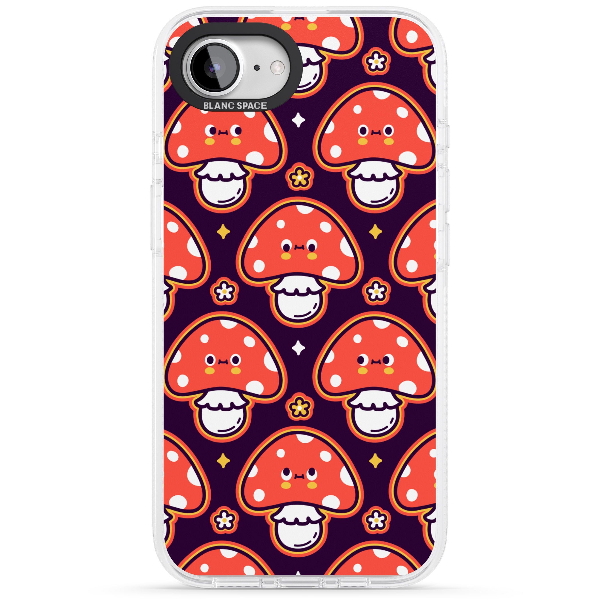 Mushroom Kawaii Pattern iPhone 16e Clear Case Impact Air - Blanc Space
