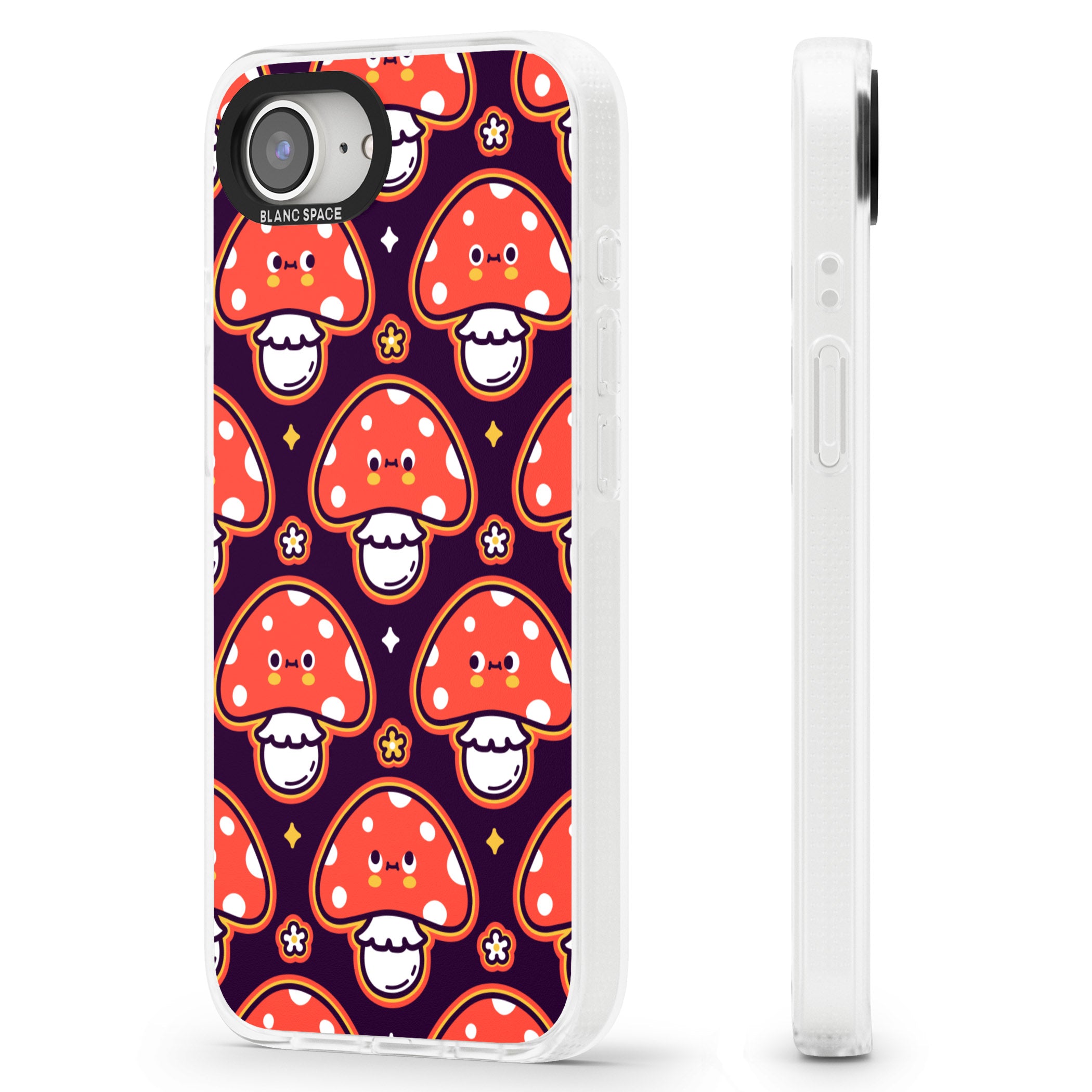 Mushroom Kawaii Pattern iPhone 16e Clear Case Impact Air - Blanc Space