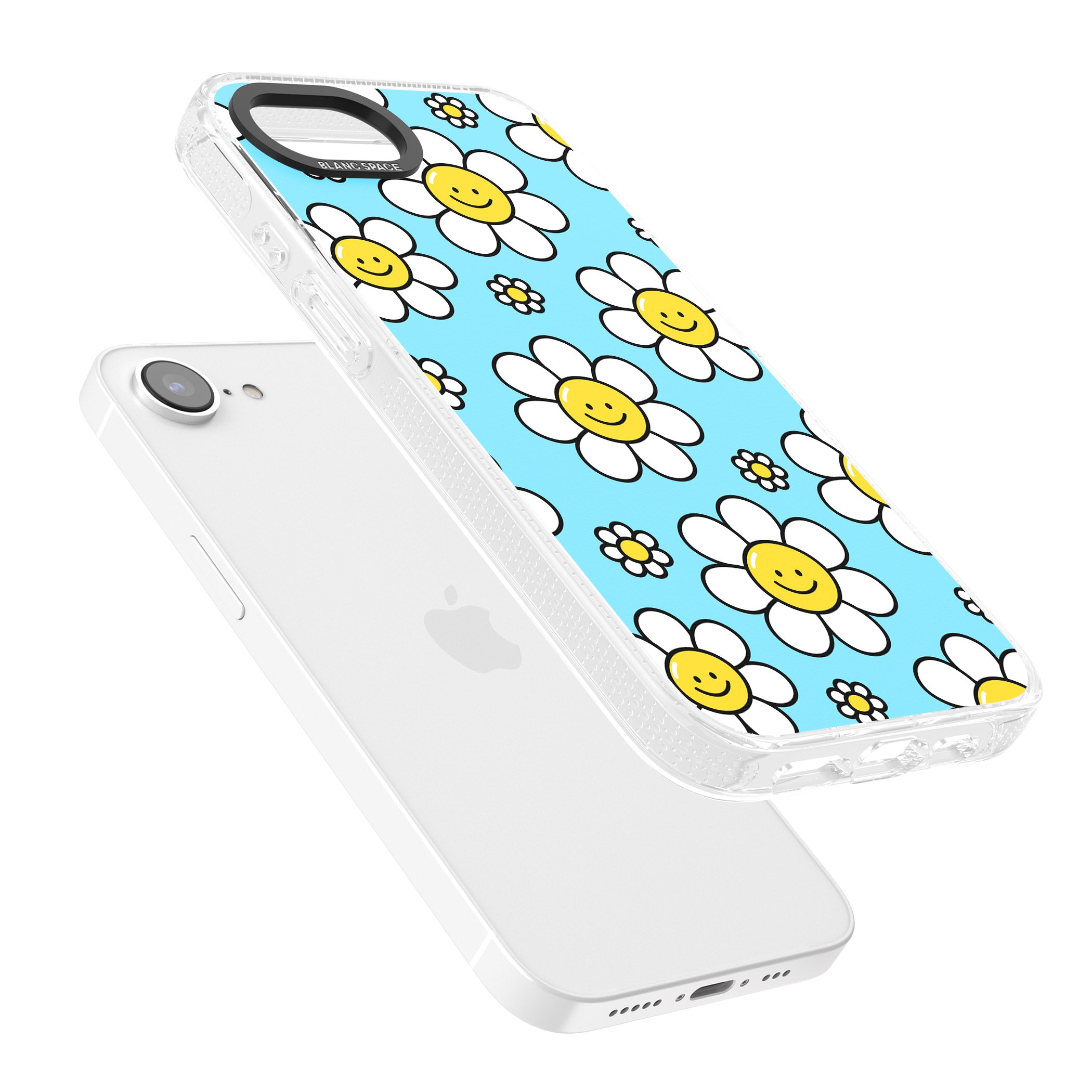 Daisy Faces Kawaii Pattern iPhone 16e Clear Case Impact Air - Blanc Space