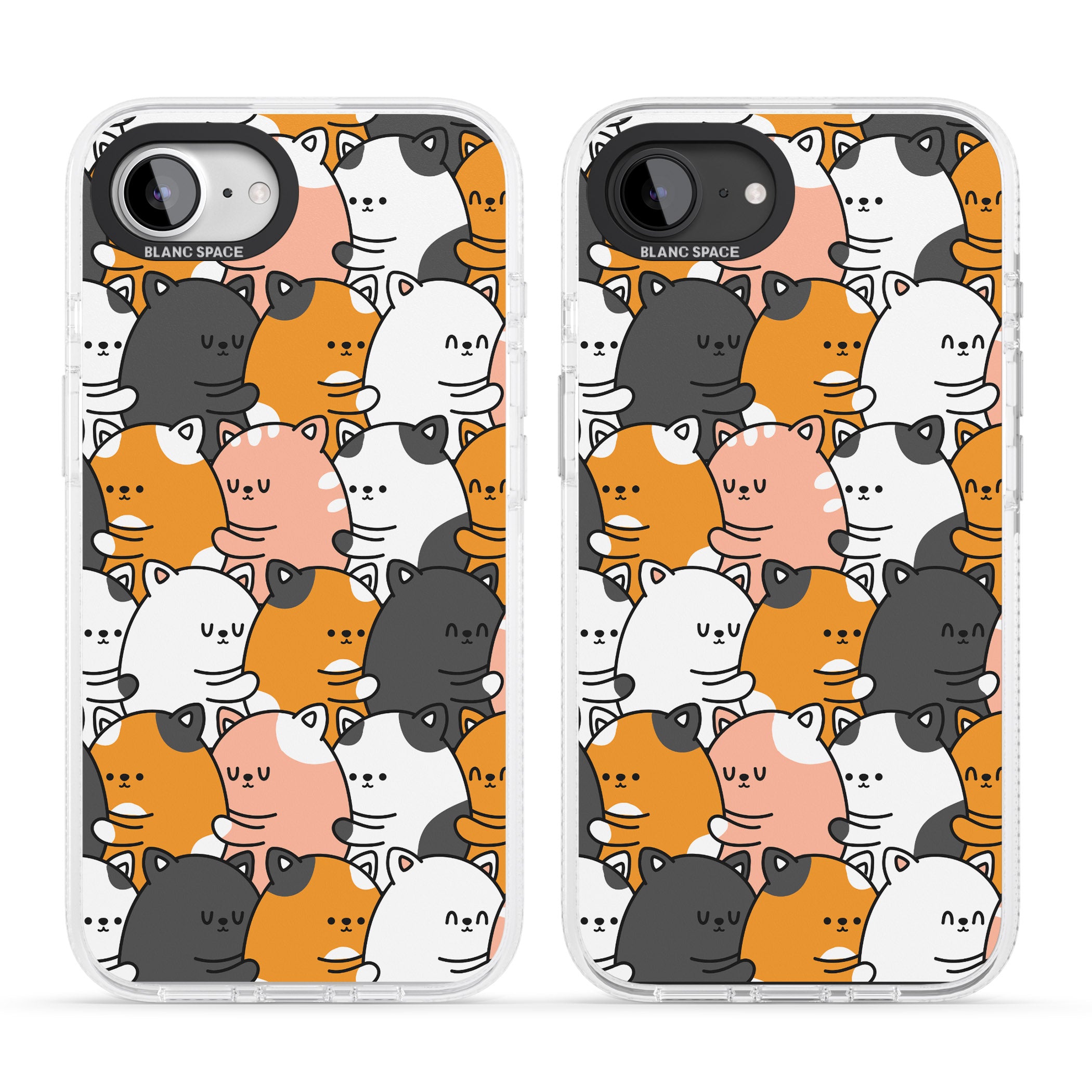 Spooning Cats Kawaii Pattern iPhone 16e Clear Case Impact Air - Blanc Space