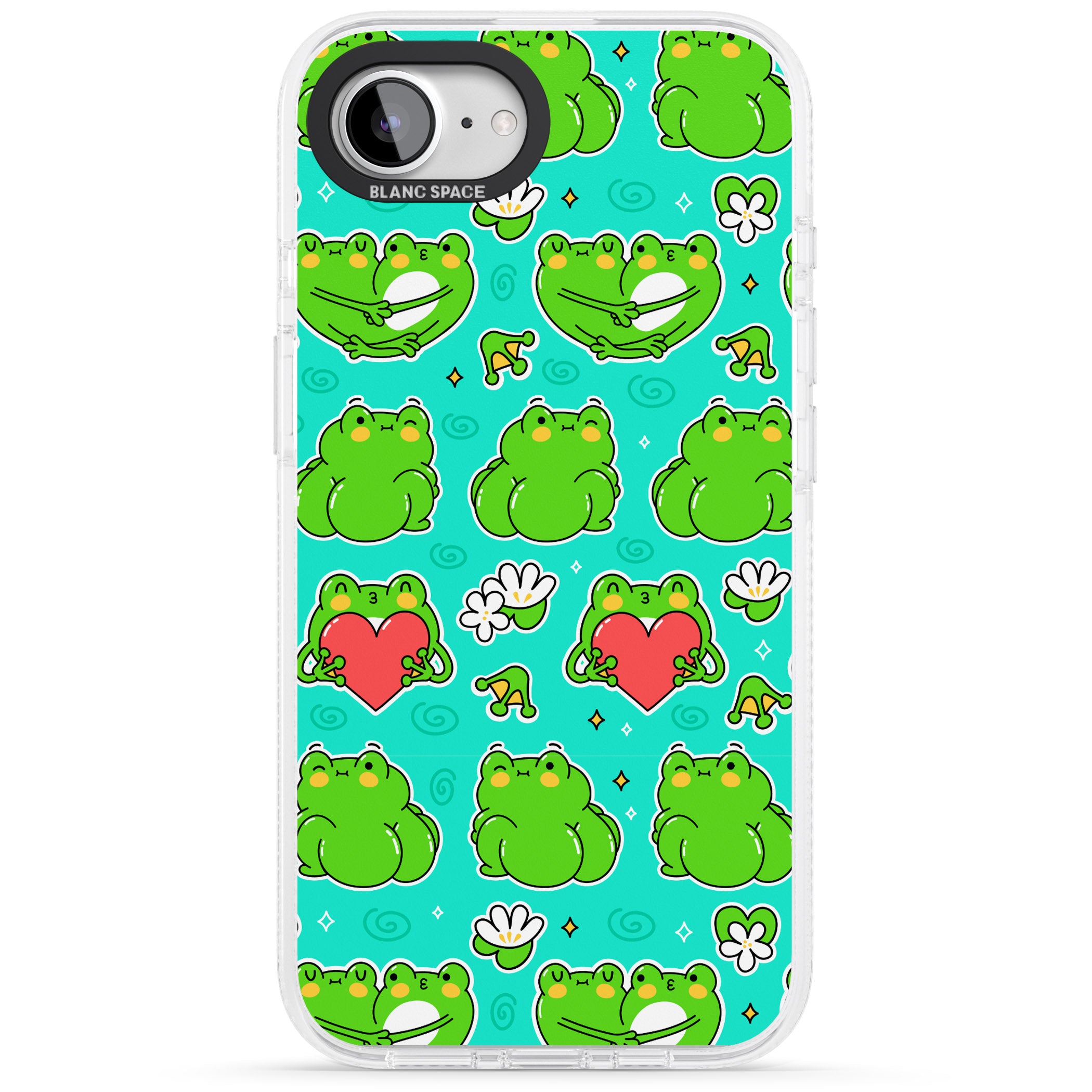 Frog Booty Kawaii Pattern iPhone 16e Clear Case Impact Air - Blanc Space