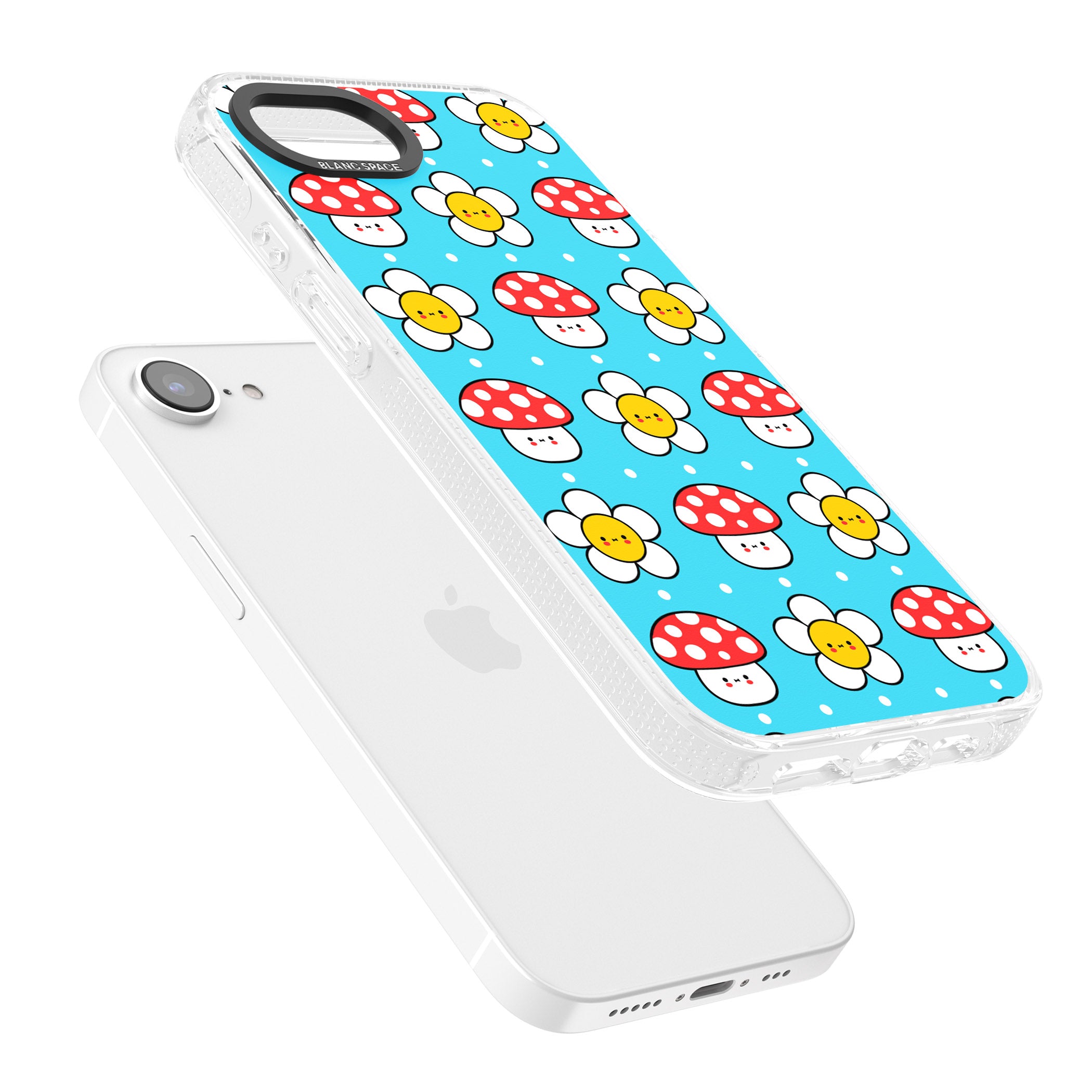 Shroom Bunnies Kawaii Pattern iPhone 16e Clear Case Impact Air - Blanc Space