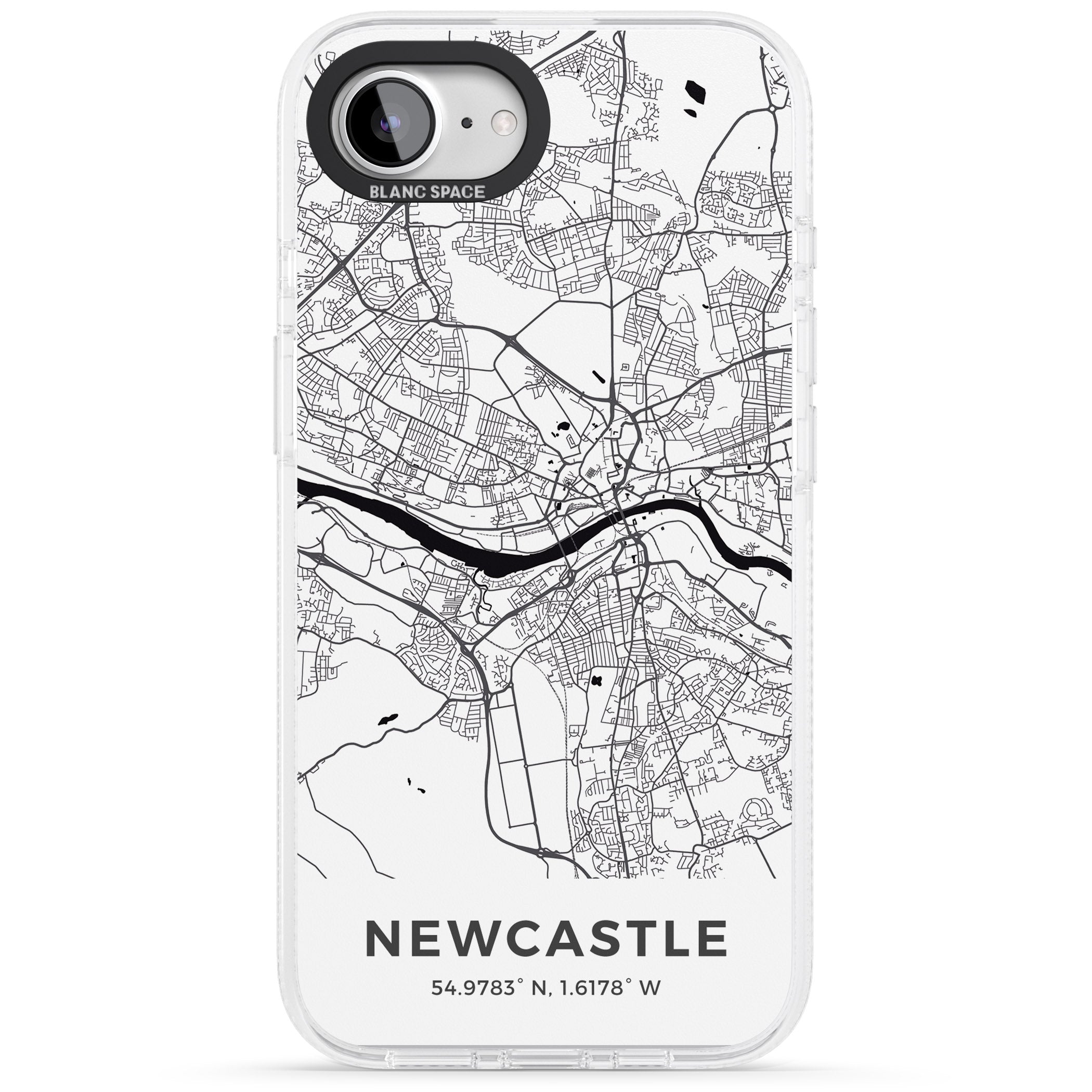 Map of Newcastle, England iPhone 16e Clear Case Impact Air - Blanc Space