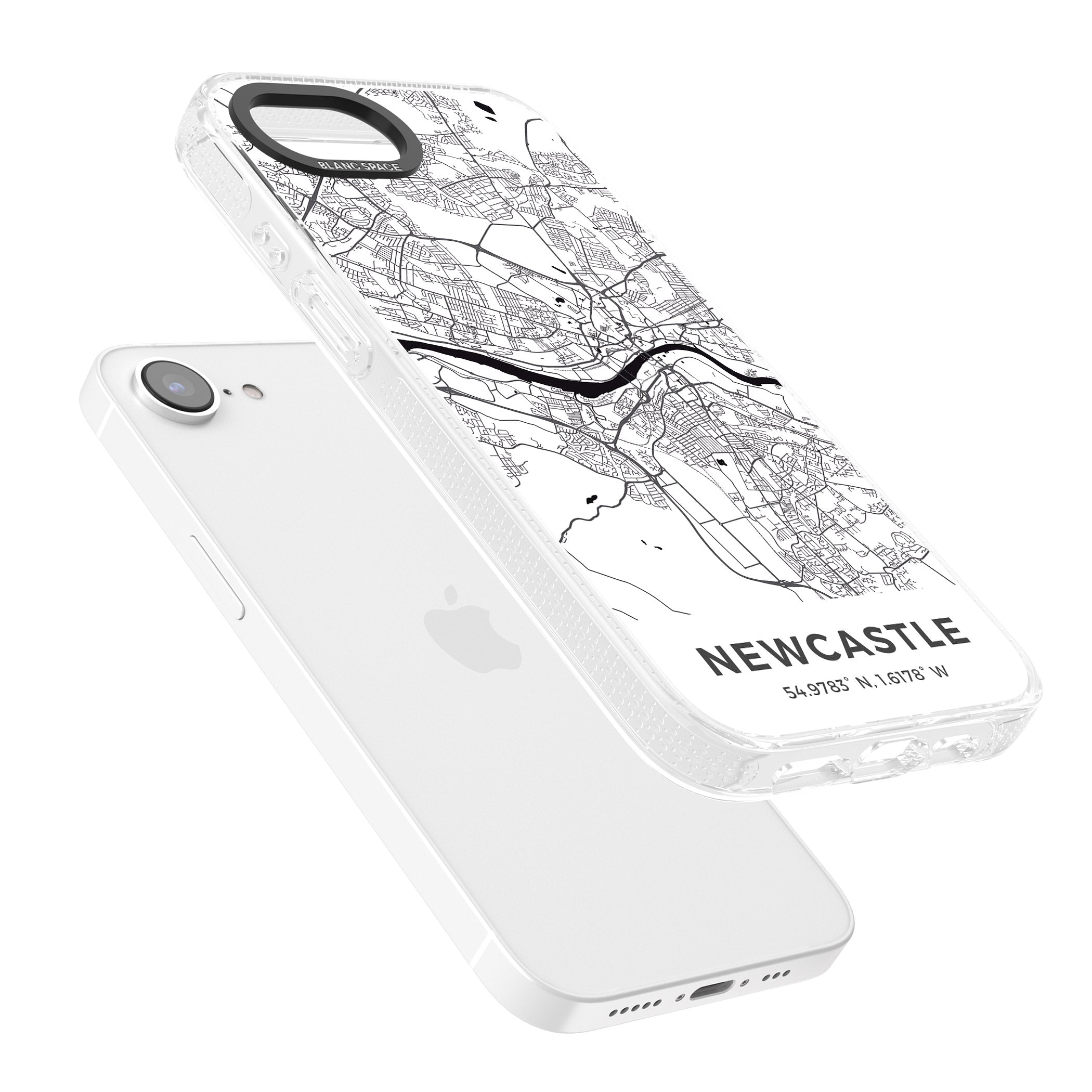 Map of Newcastle, England iPhone 16e Clear Case Impact Air - Blanc Space