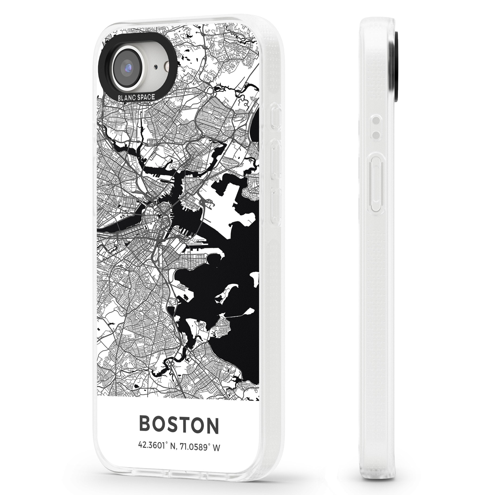 Map of Boston, Massachusetts iPhone 16e Clear Case Impact Air - Blanc Space