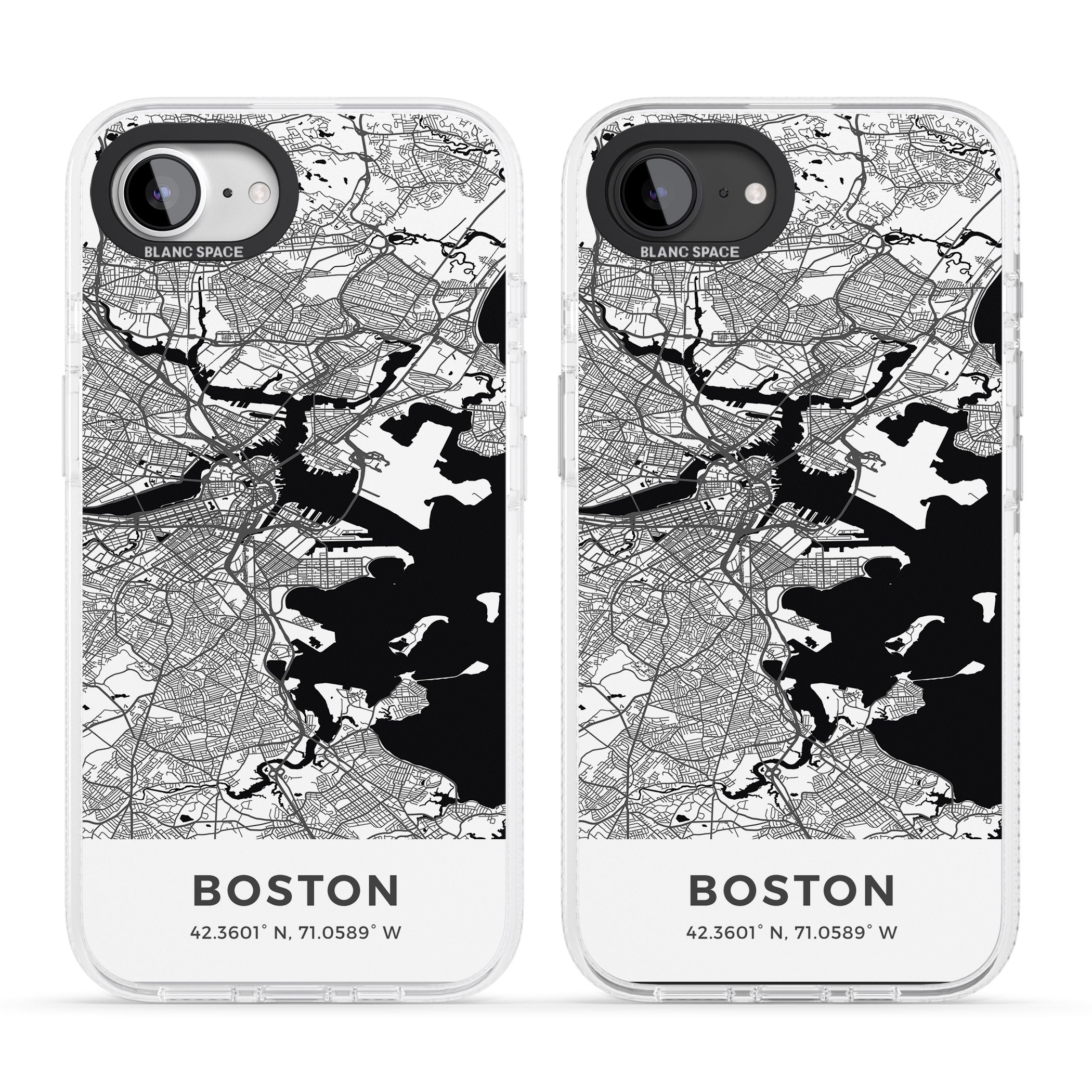 Map of Boston, Massachusetts iPhone 16e Clear Case Impact Air - Blanc Space