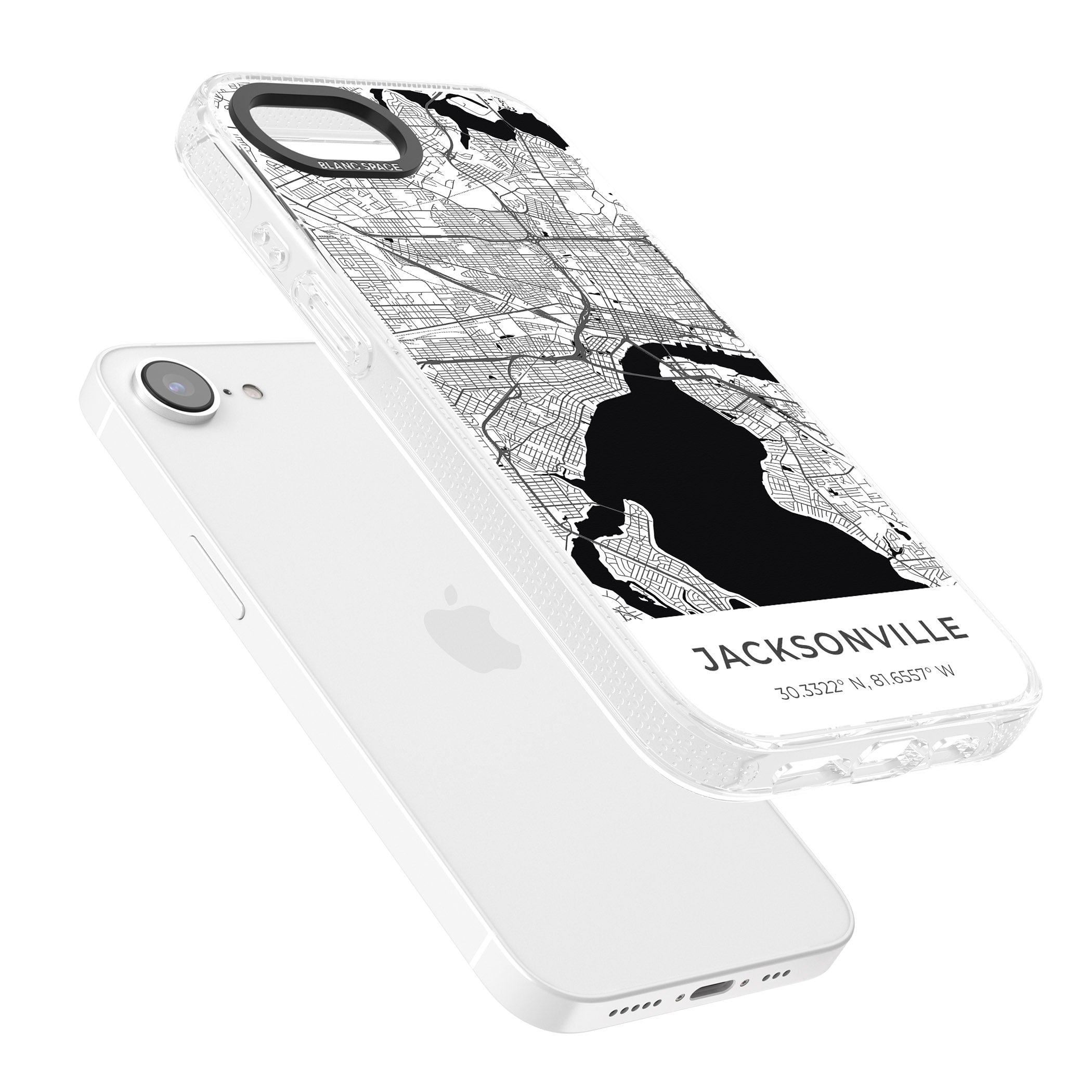 Map of Jacksonville, Florida iPhone 16e Clear Case Impact Air - Blanc Space