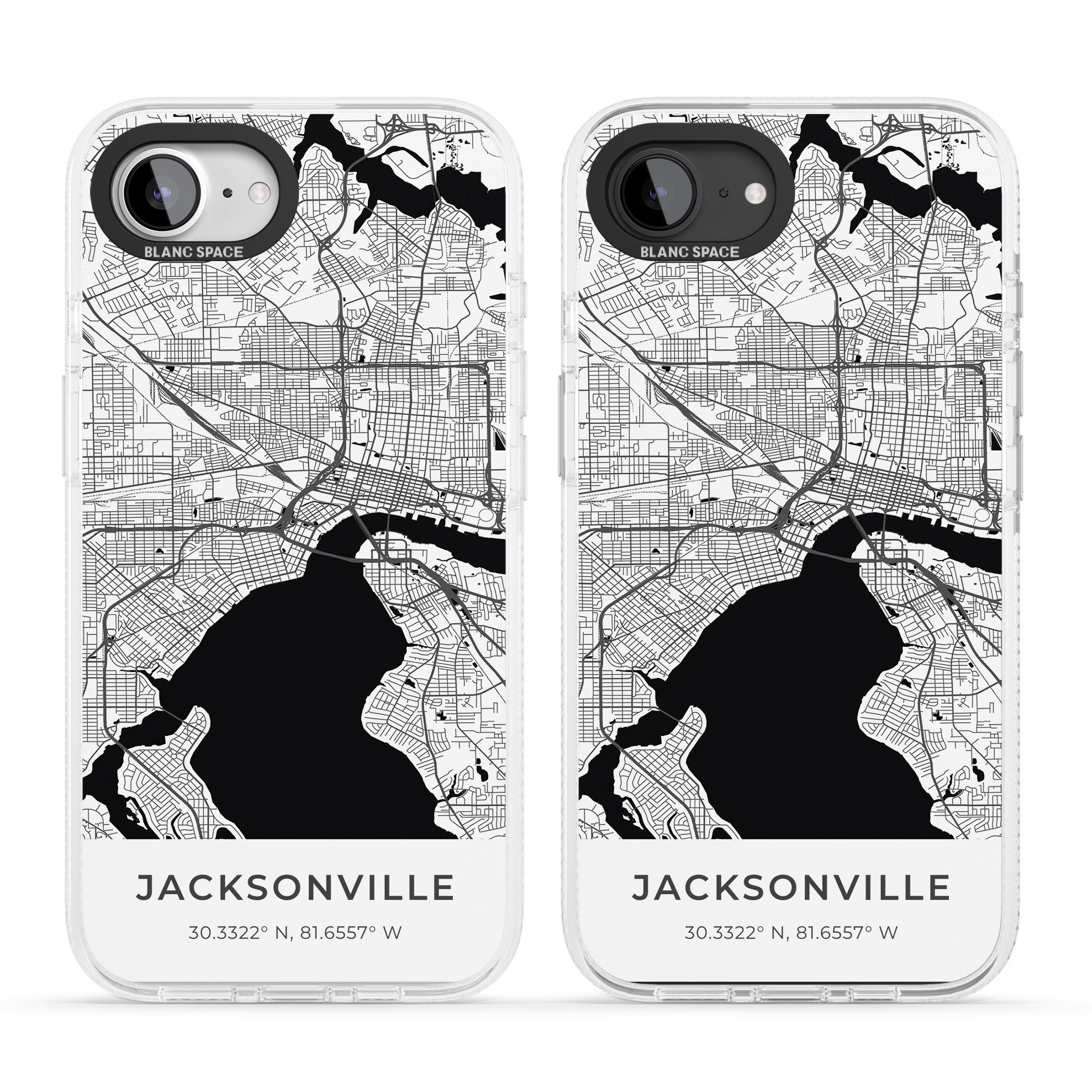 Map of Jacksonville, Florida iPhone 16e Clear Case Impact Air - Blanc Space