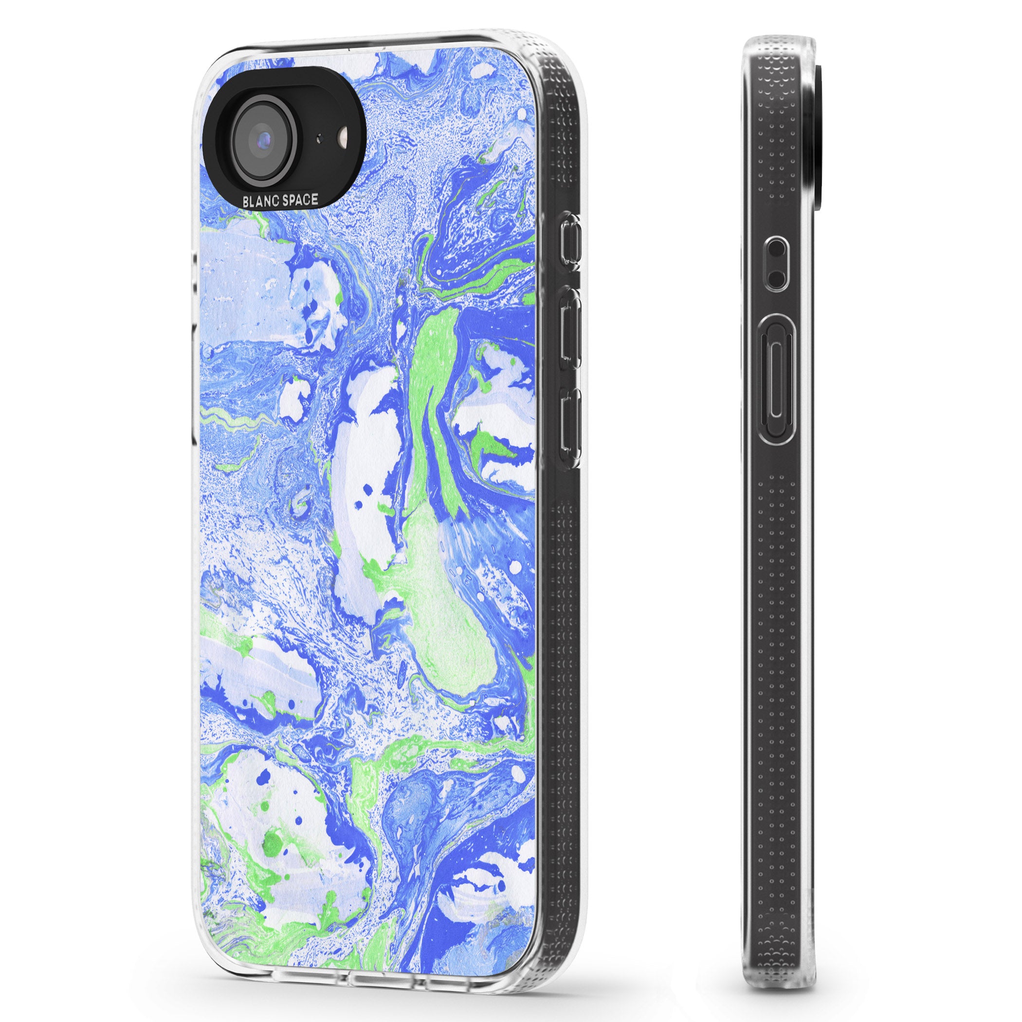 Dark Blue & Green Marbled Paper Pattern iPhone 16e Clear Case Impact Air - Blanc Space