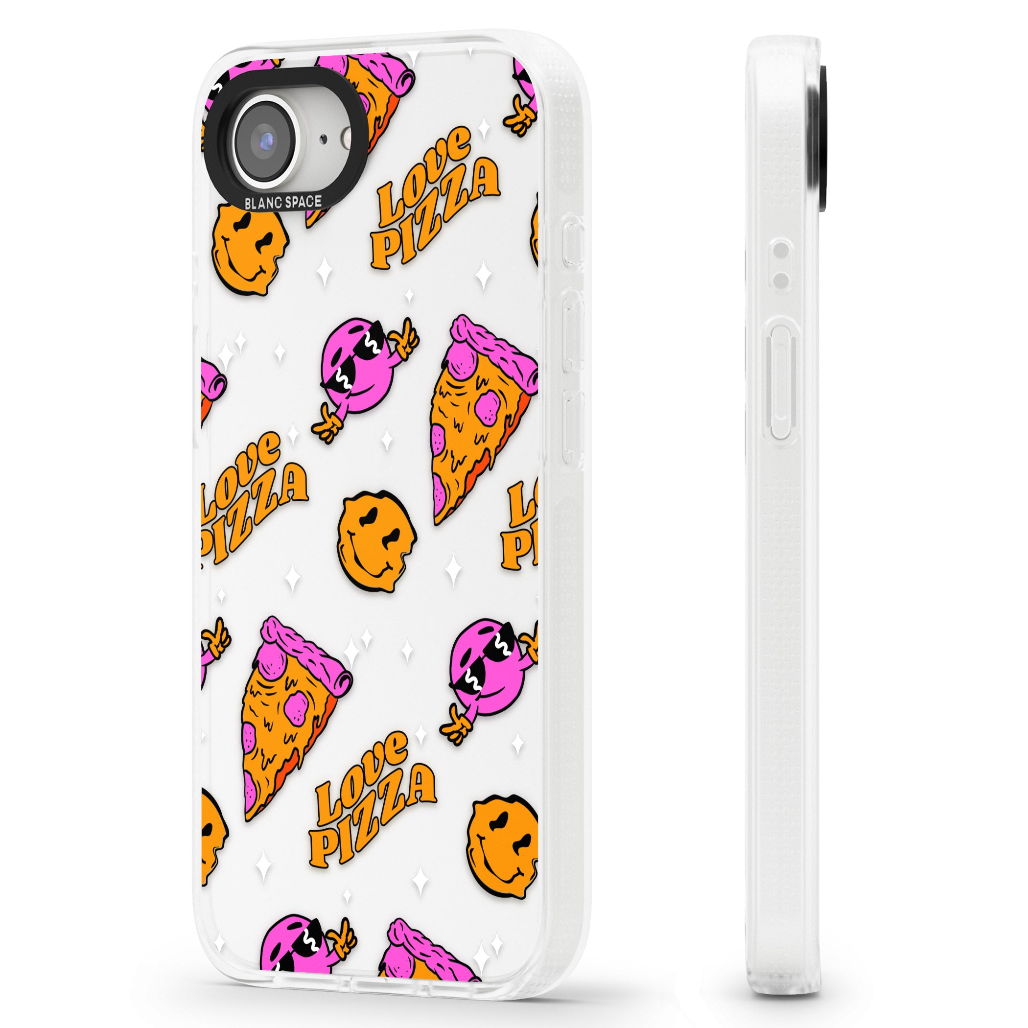 Psychedelic Love Pizza Pattern (Clear) iPhone 16e Clear Case Impact Air - Blanc Space