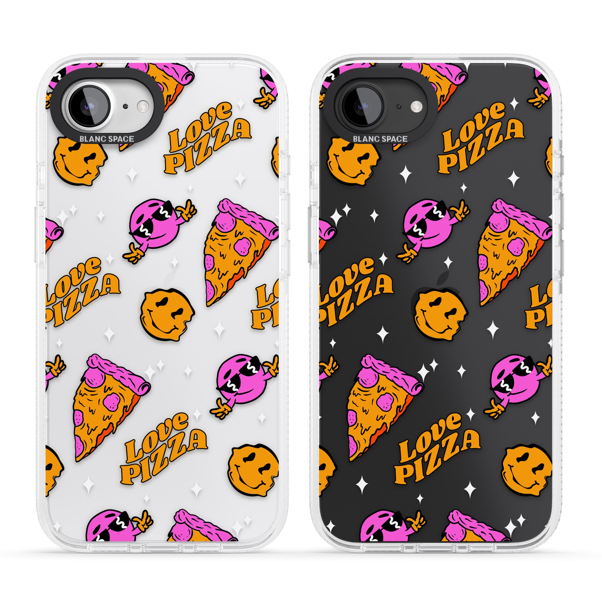 Psychedelic Love Pizza Pattern (Clear) iPhone 16e Clear Case Impact Air - Blanc Space