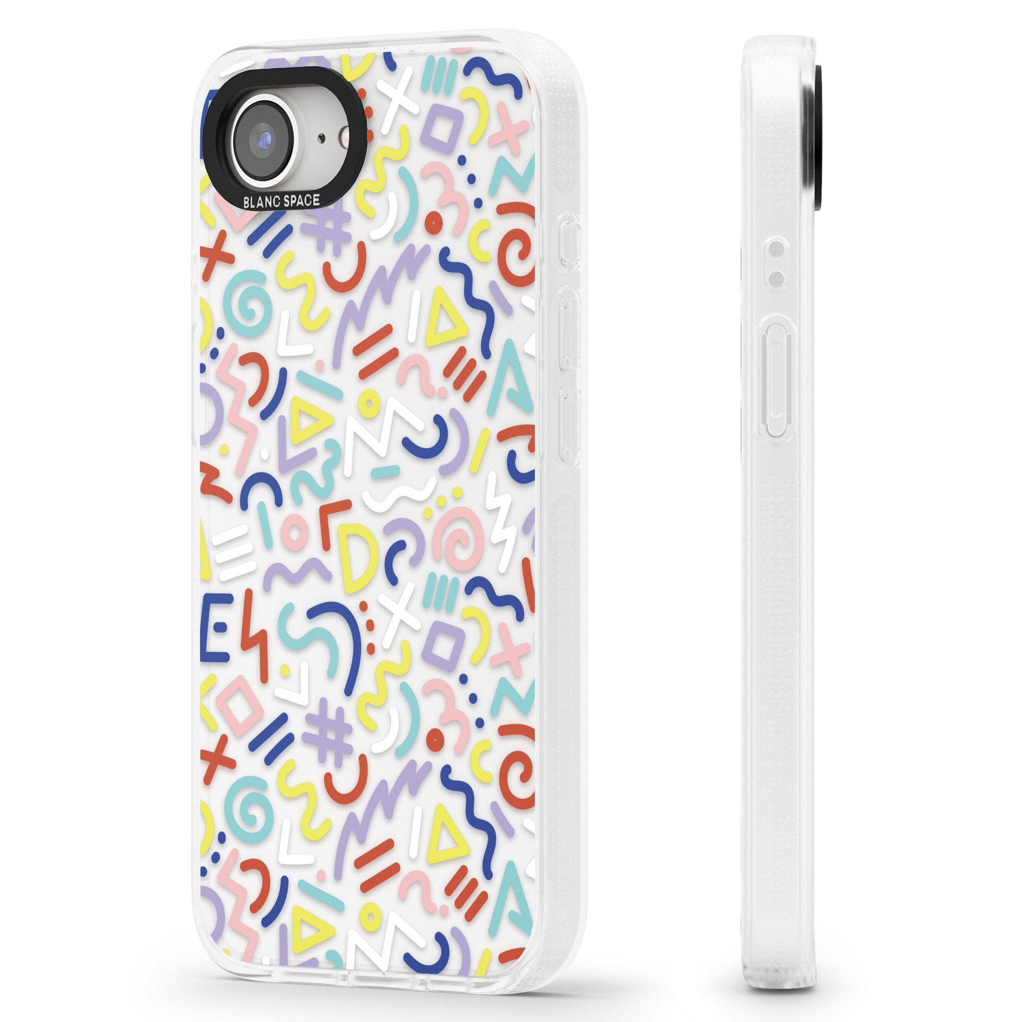 Colourful Mixed Shapes Retro Pattern Design iPhone 16e Clear Case Impact Air - Blanc Space