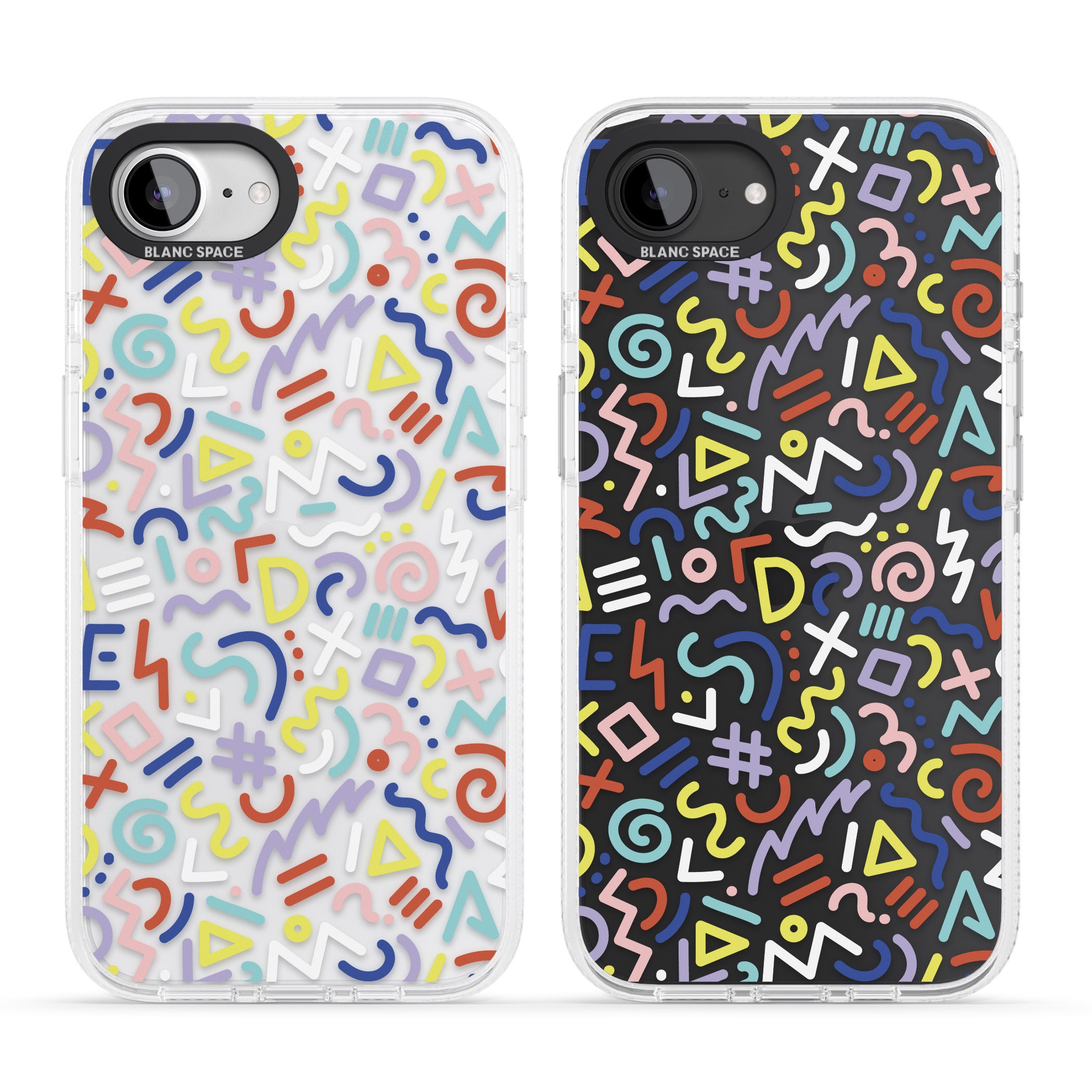 Colourful Mixed Shapes Retro Pattern Design iPhone 16e Clear Case Impact Air - Blanc Space