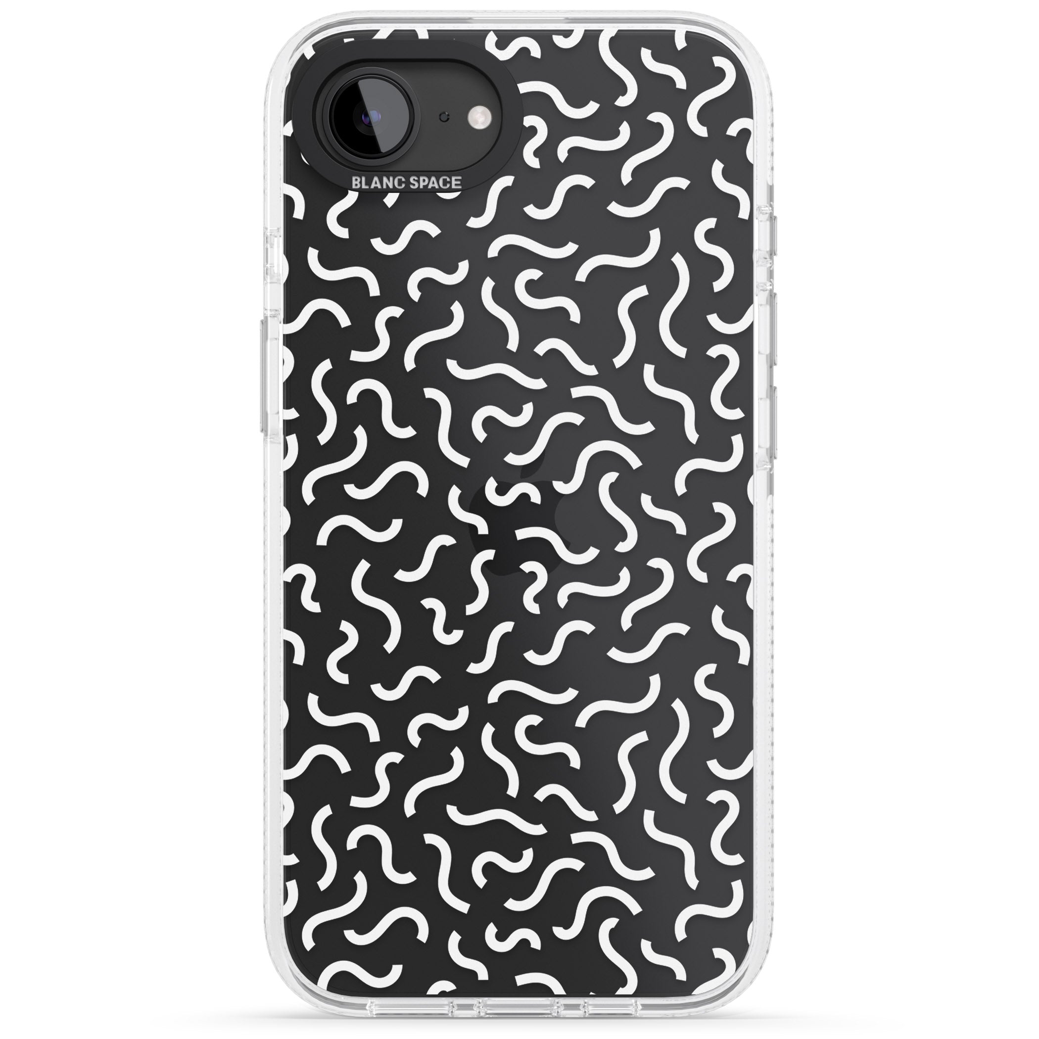 White Wavy Squiggles Memphis Retro Pattern Design iPhone 16e Clear Case Impact Air - Blanc Space