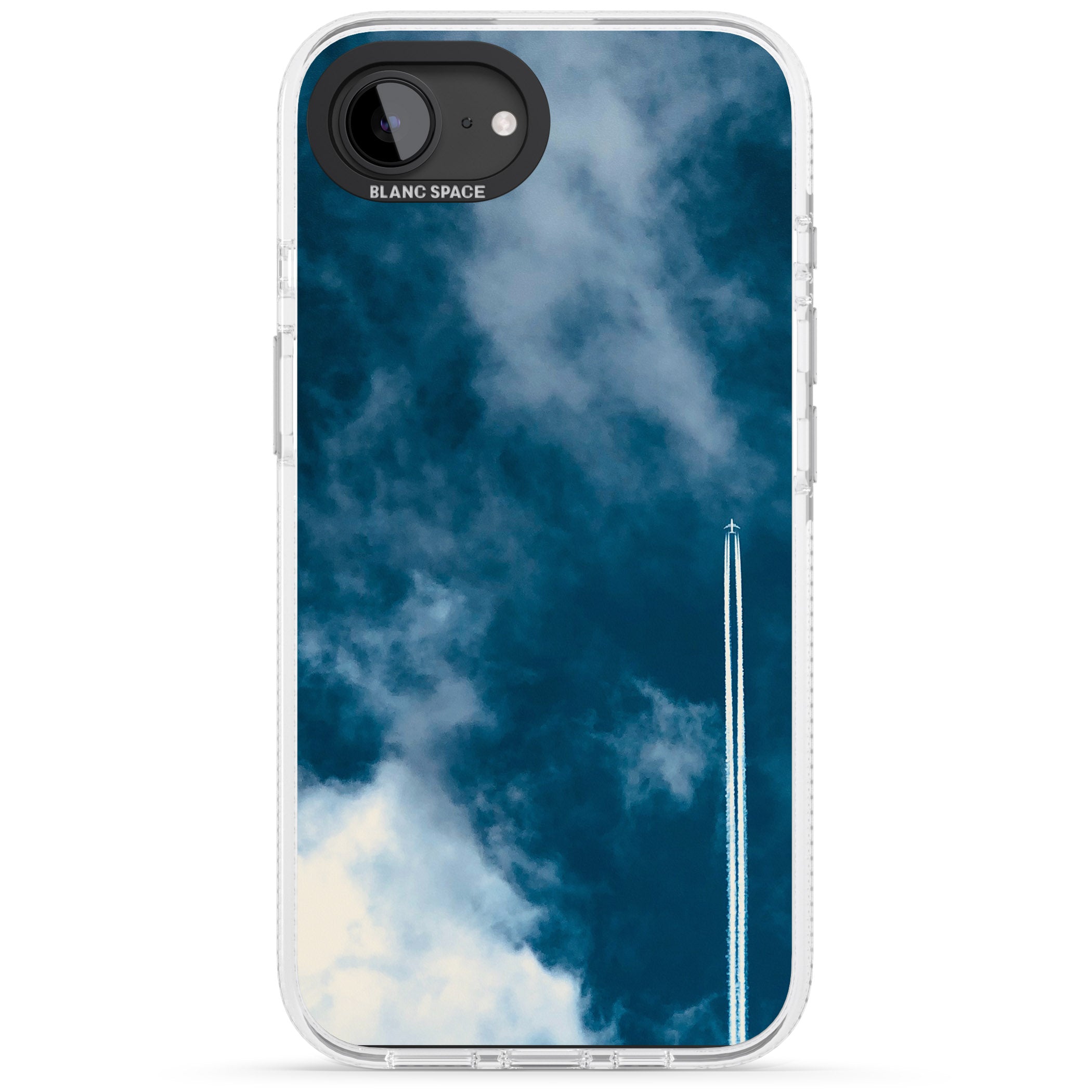 Plane in Cloudy Sky Photograph iPhone 16e Clear Case Impact Air - Blanc Space