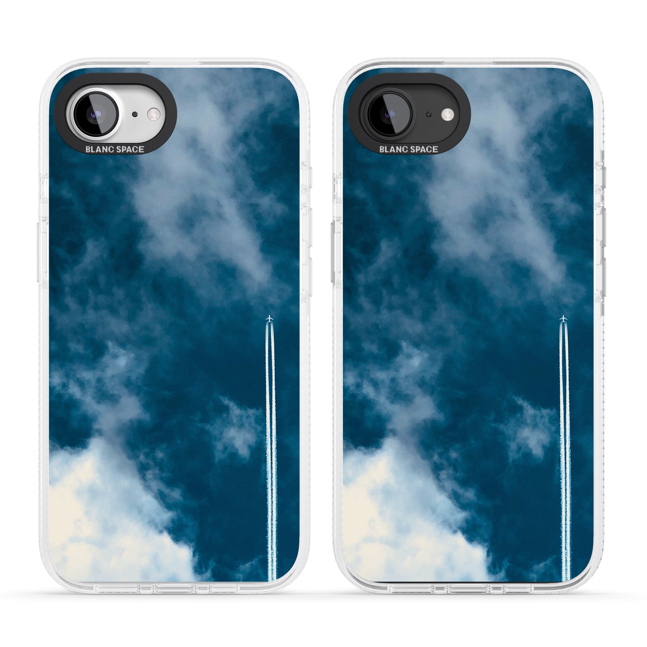 Plane in Cloudy Sky Photograph iPhone 16e Clear Case Impact Air - Blanc Space