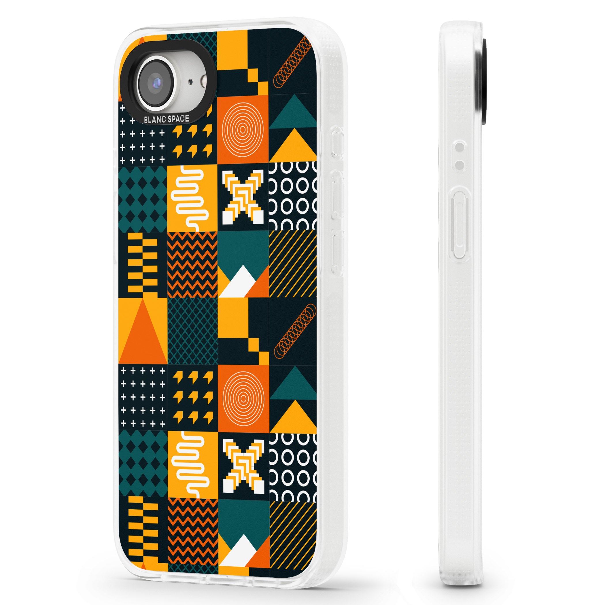 Funky Geometric Patterns: Orange & Dark Green iPhone 16e Clear Case Impact Air - Blanc Space