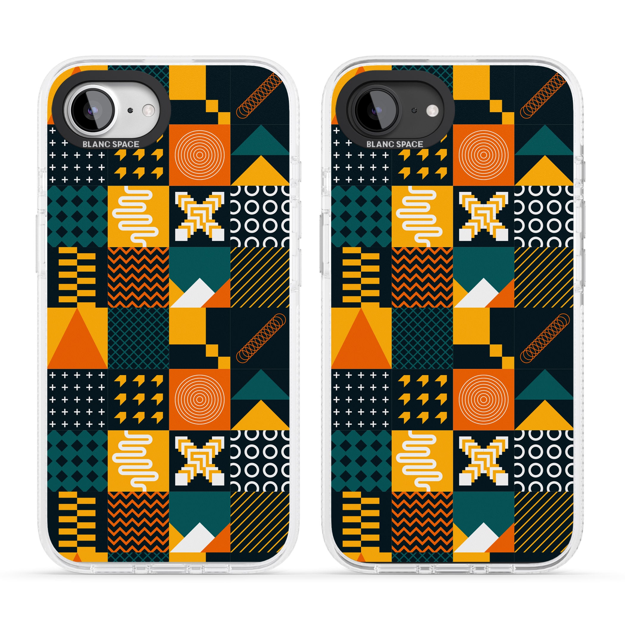 Funky Geometric Patterns: Orange & Dark Green iPhone 16e Clear Case Impact Air - Blanc Space