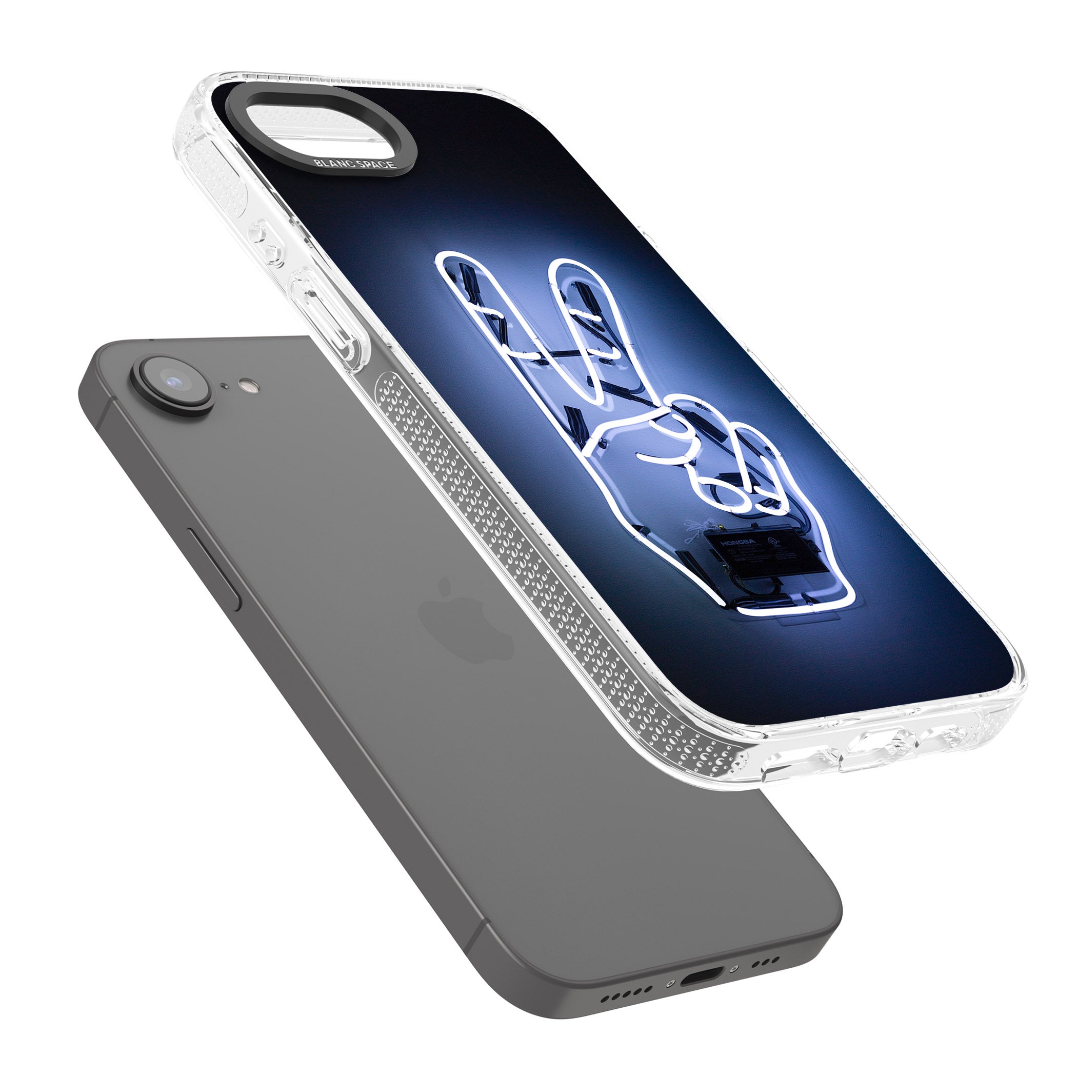 Peace Sign Hand Neon Sign iPhone 16e Clear Case Impact Air - Blanc Space