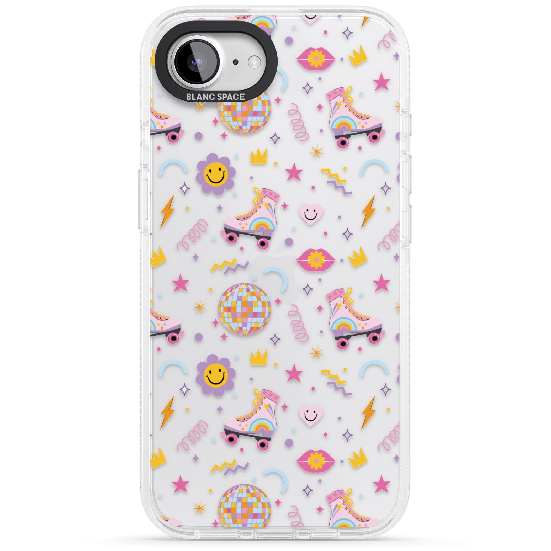 Roller Disco Pattern iPhone 16e Clear Case Impact Air - Blanc Space