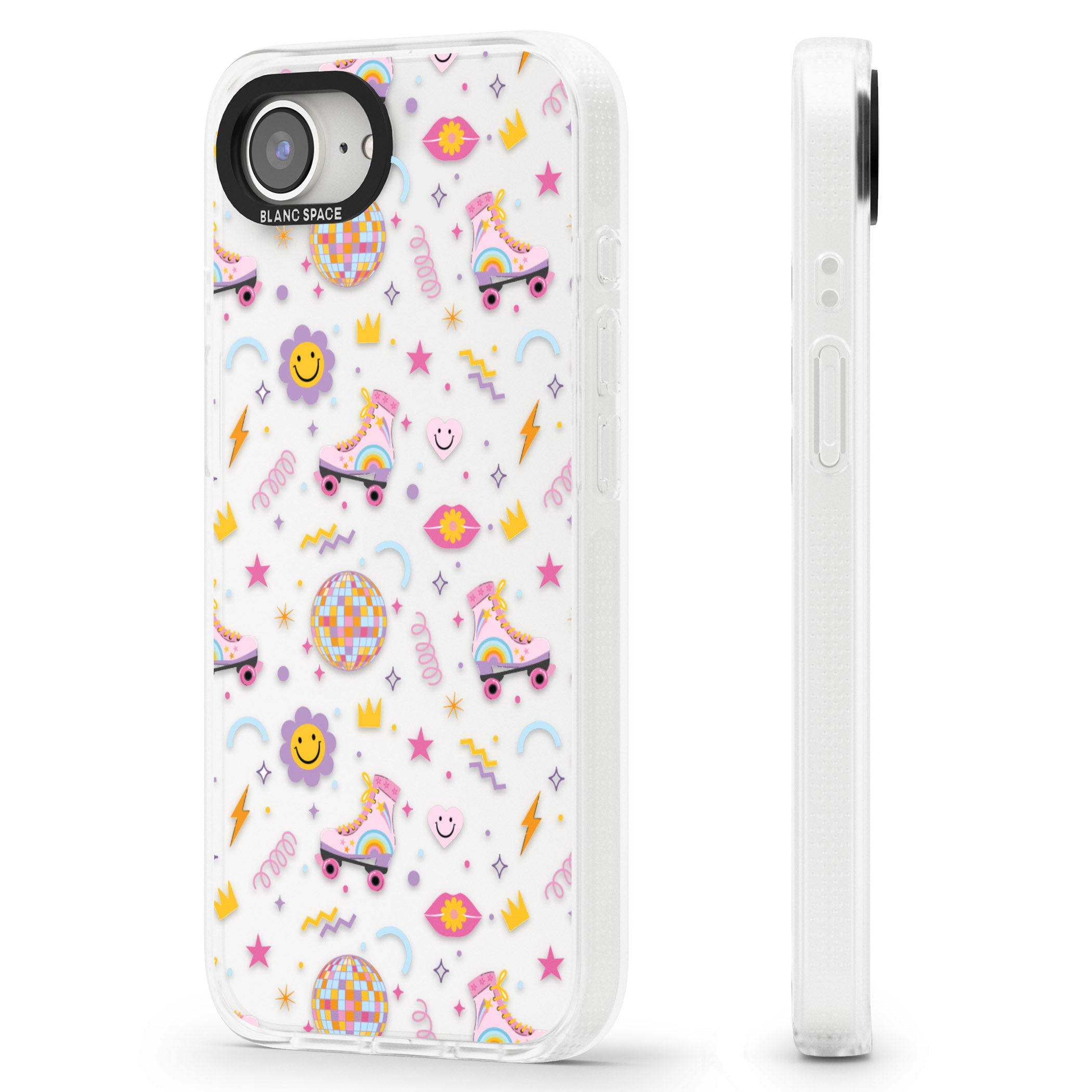 Roller Disco Pattern iPhone 16e Clear Case Impact Air - Blanc Space