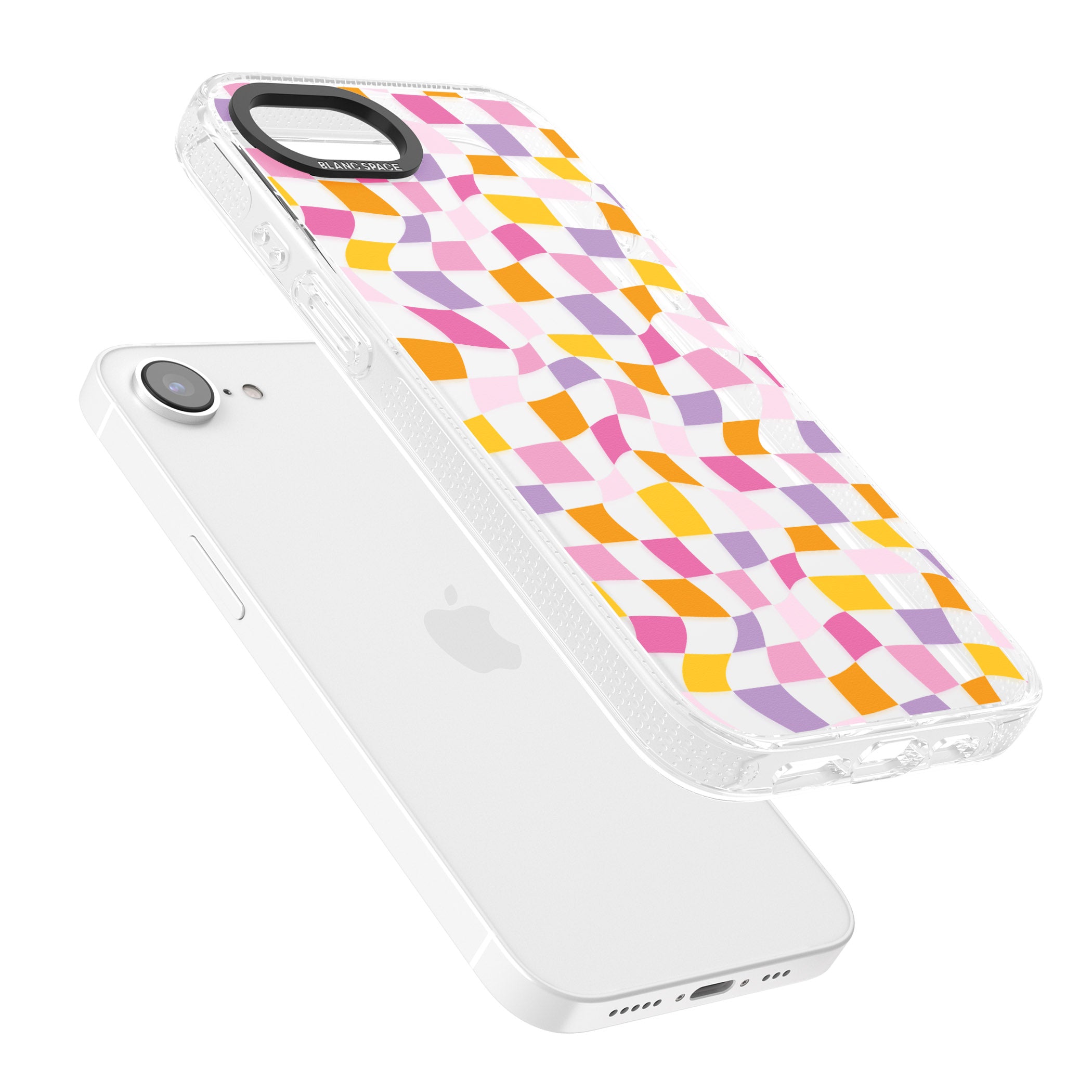 Wonky Squares Pattern iPhone 16e Clear Case Impact Air - Blanc Space