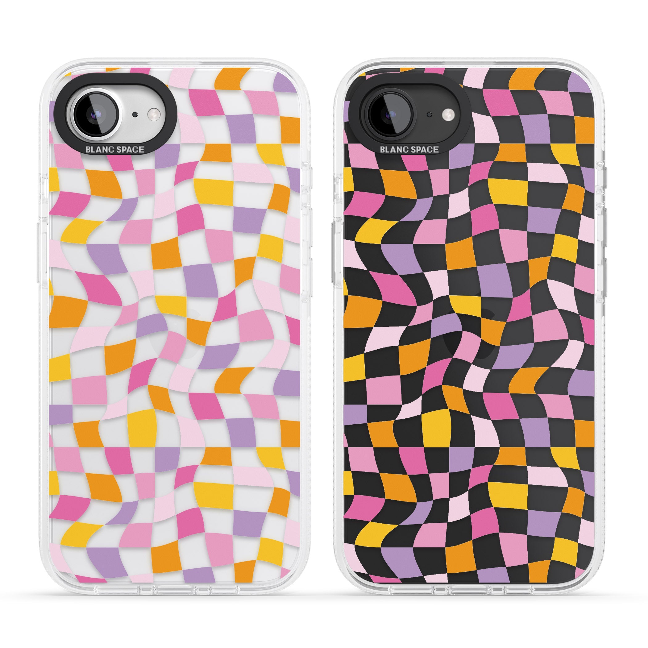 Wonky Squares Pattern iPhone 16e Clear Case Impact Air - Blanc Space