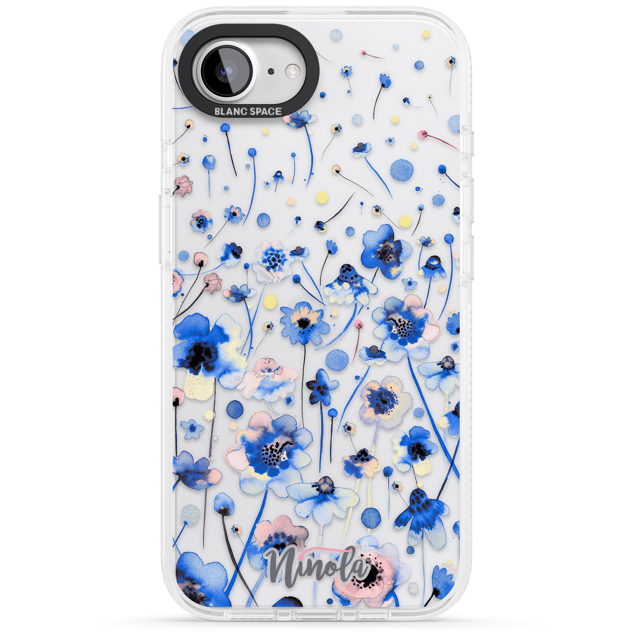 Ink Flowers Blue iPhone 16e Clear Case Impact Air - Blanc Space