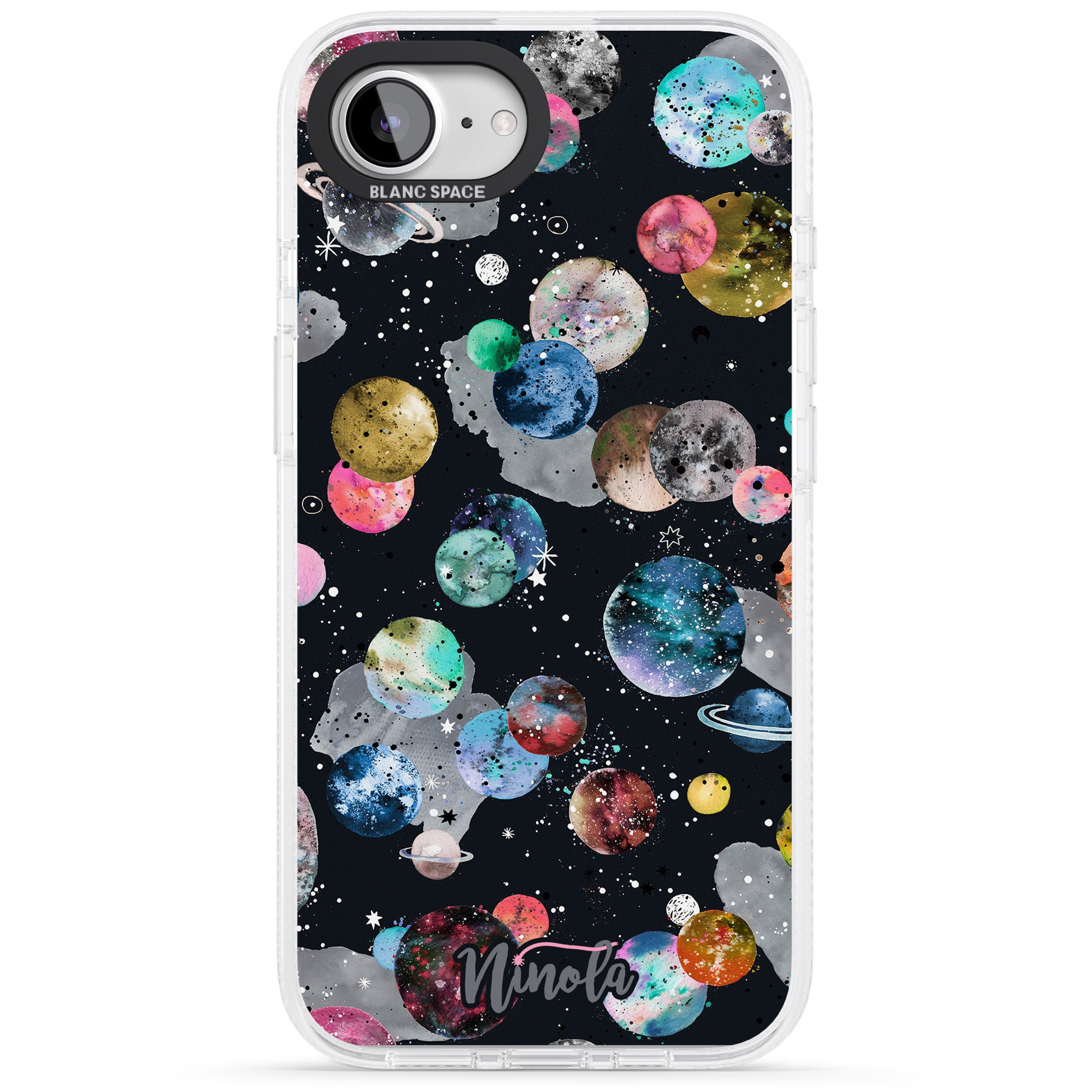 Space Planets iPhone 16e Clear Case Impact Air - Blanc Space