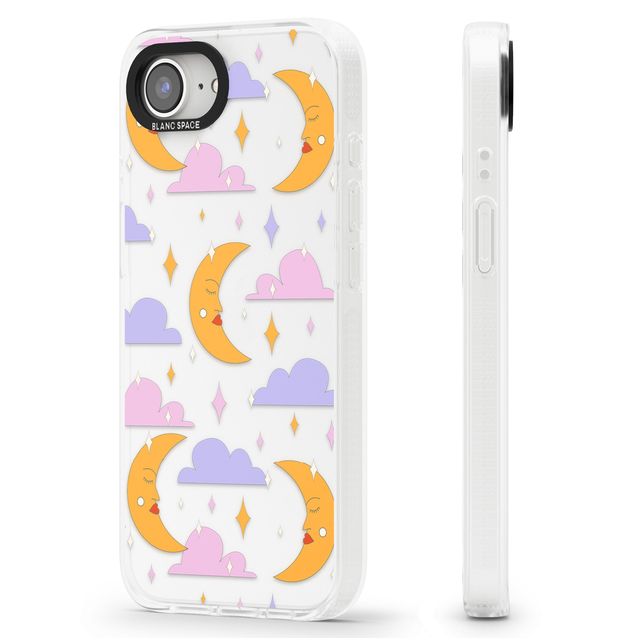 Moons & Clouds iPhone 16e Clear Case Impact Air - Blanc Space
