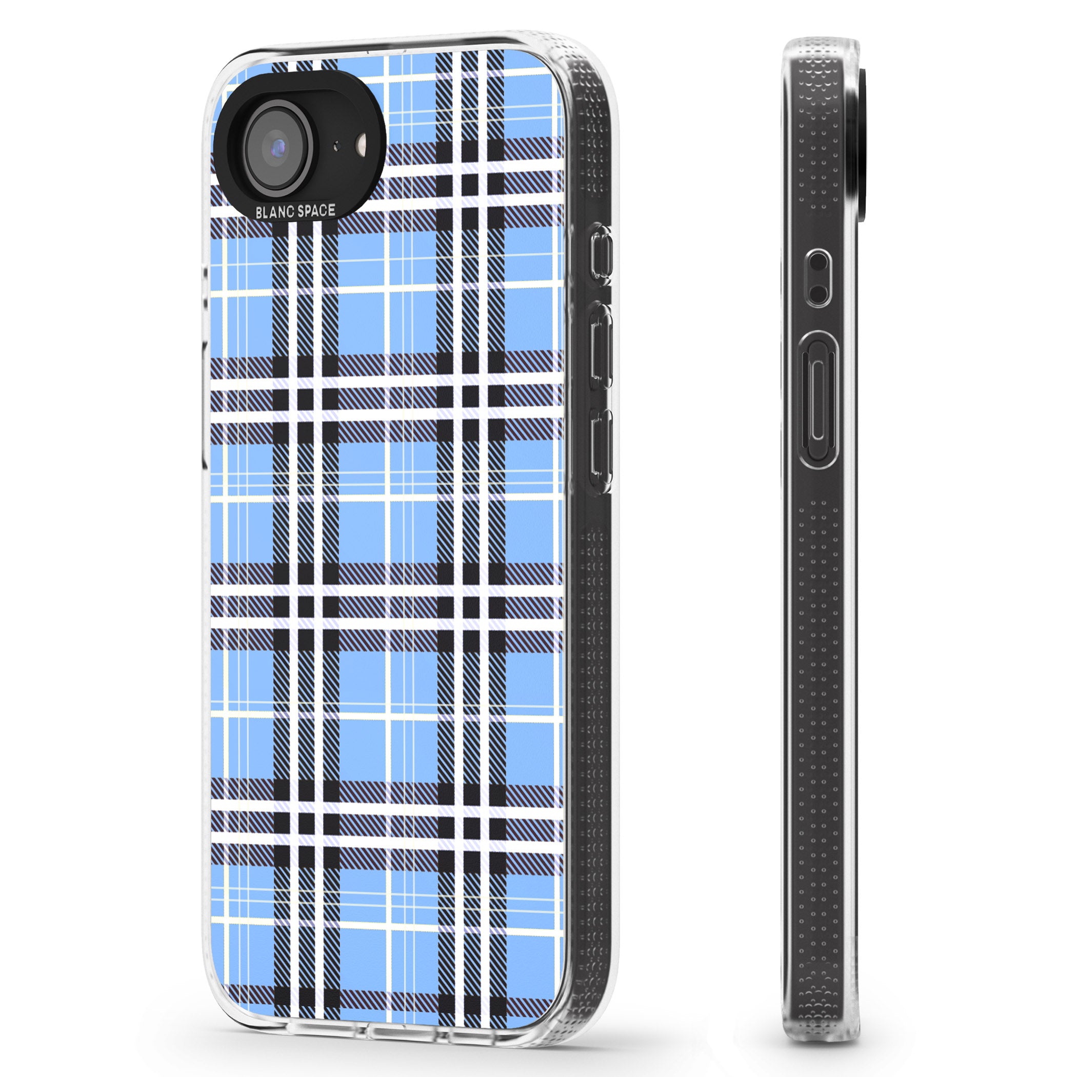 Blue Plaid iPhone 16e Clear Case Impact Air - Blanc Space