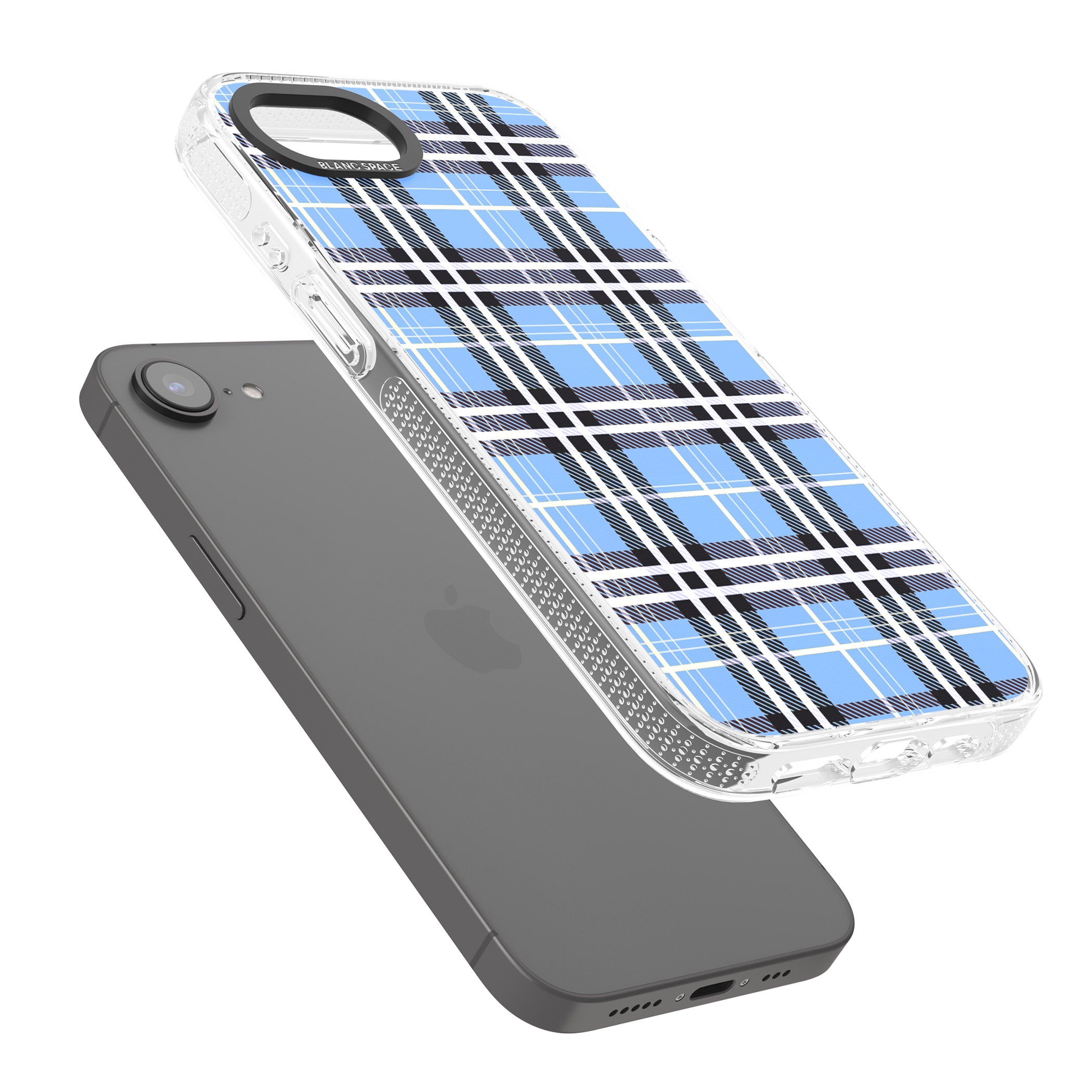 Blue Plaid iPhone 16e Clear Case Impact Air - Blanc Space