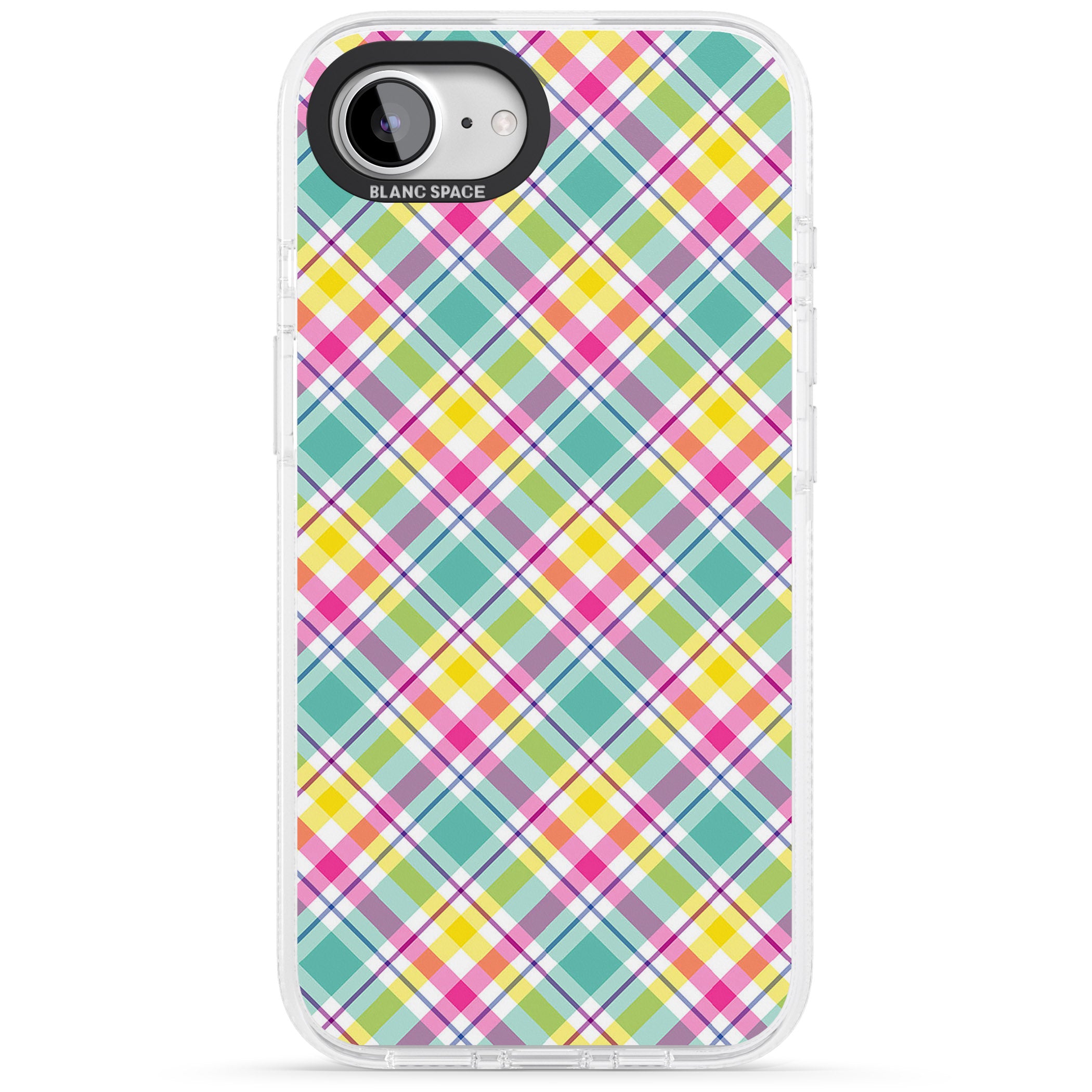 Crosshatch Plaid iPhone 16e Clear Case Impact Air - Blanc Space
