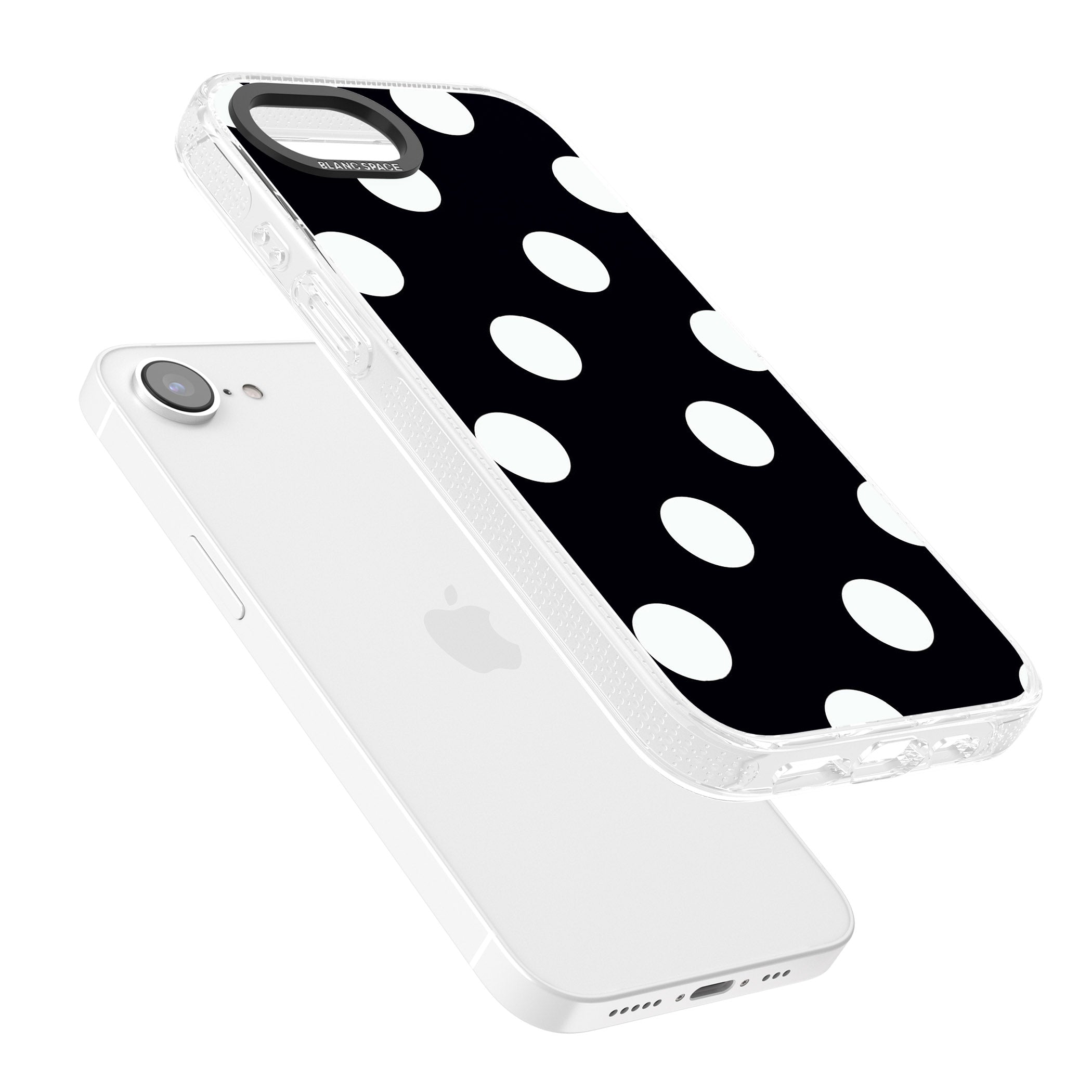 Chic Black Polka Dot iPhone 16e Clear Case Impact Air - Blanc Space