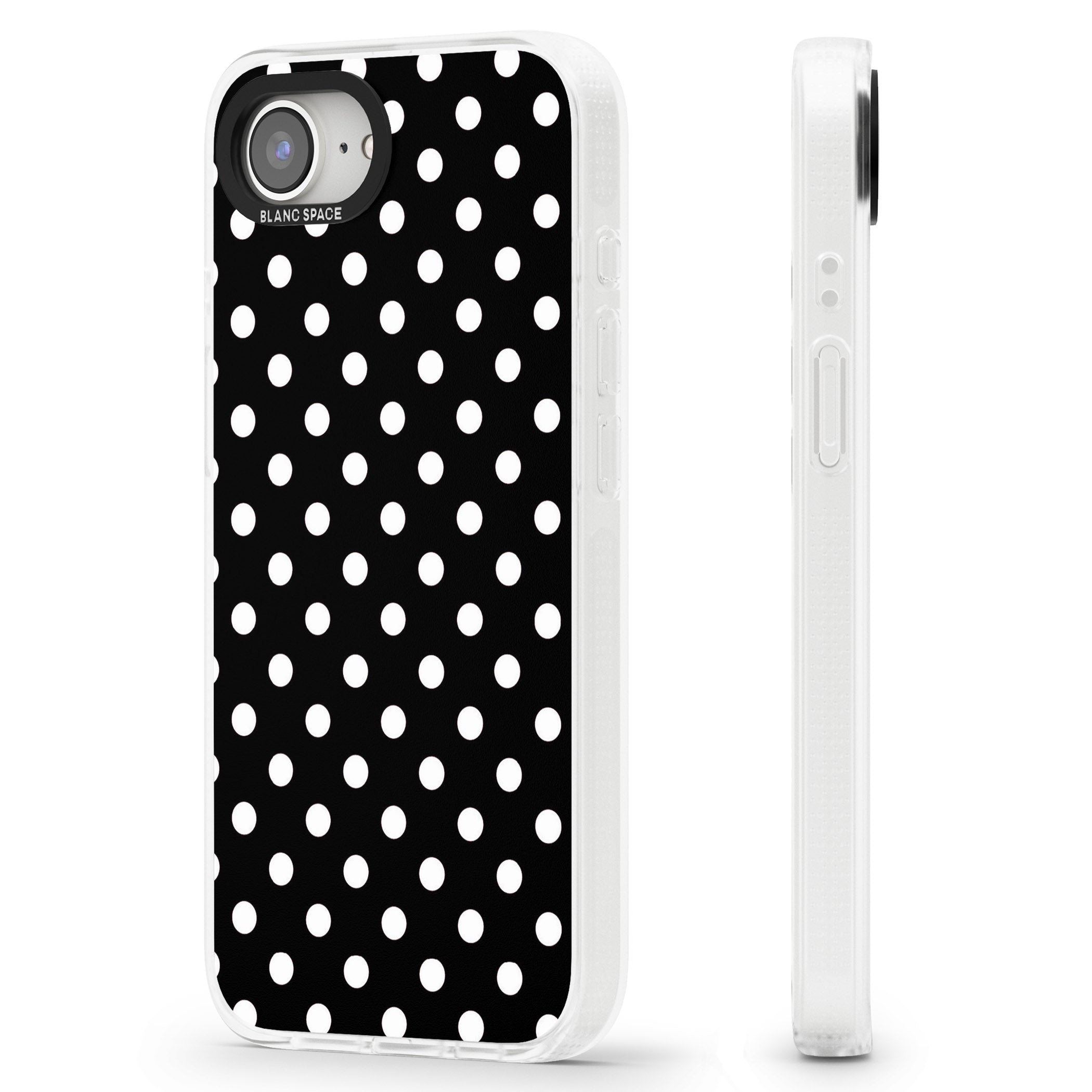 Designer Chic Black Polka Dot iPhone 16e Clear Case Impact Air - Blanc Space