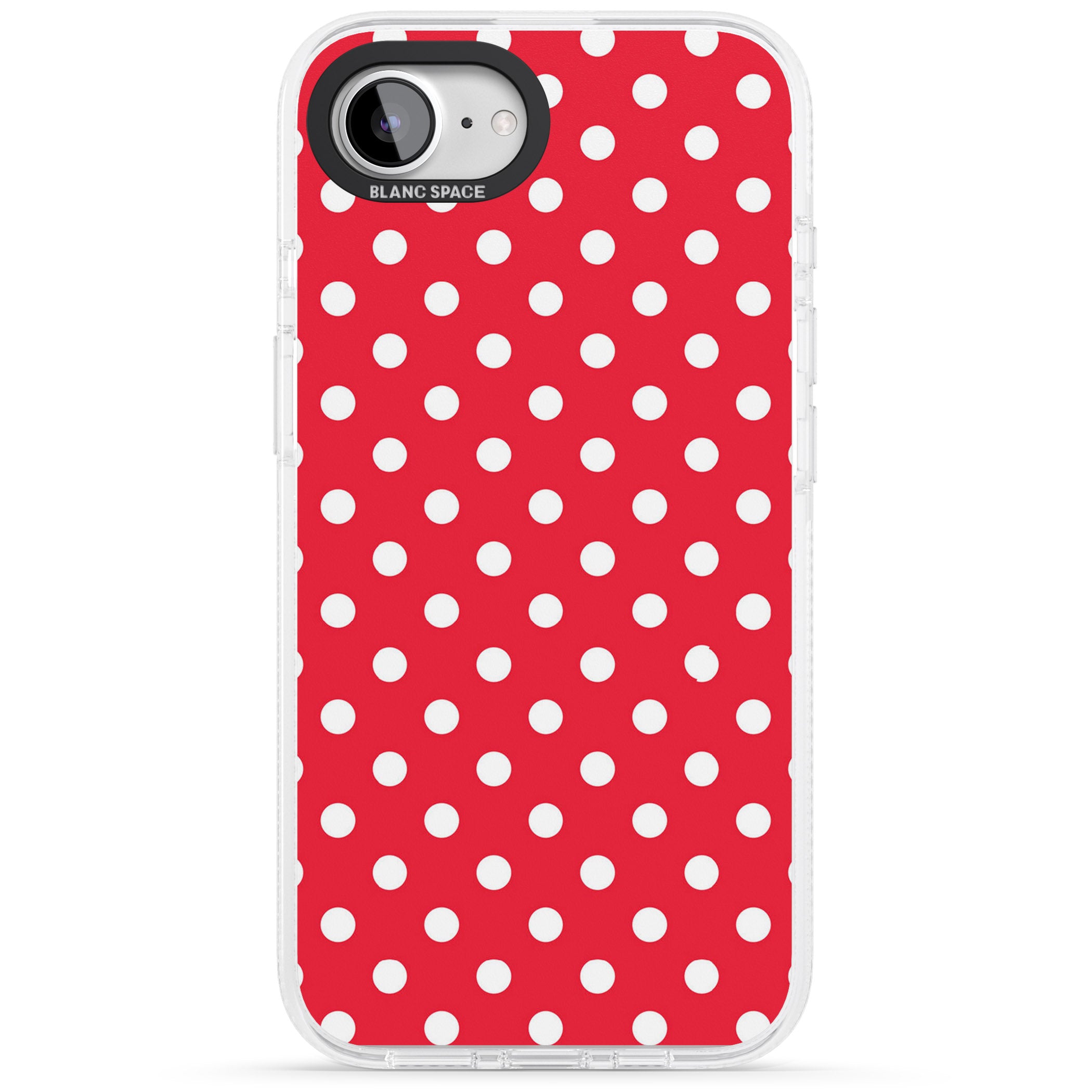 Designer Lava Red Polka Dot iPhone 16e Clear Case Impact Air - Blanc Space