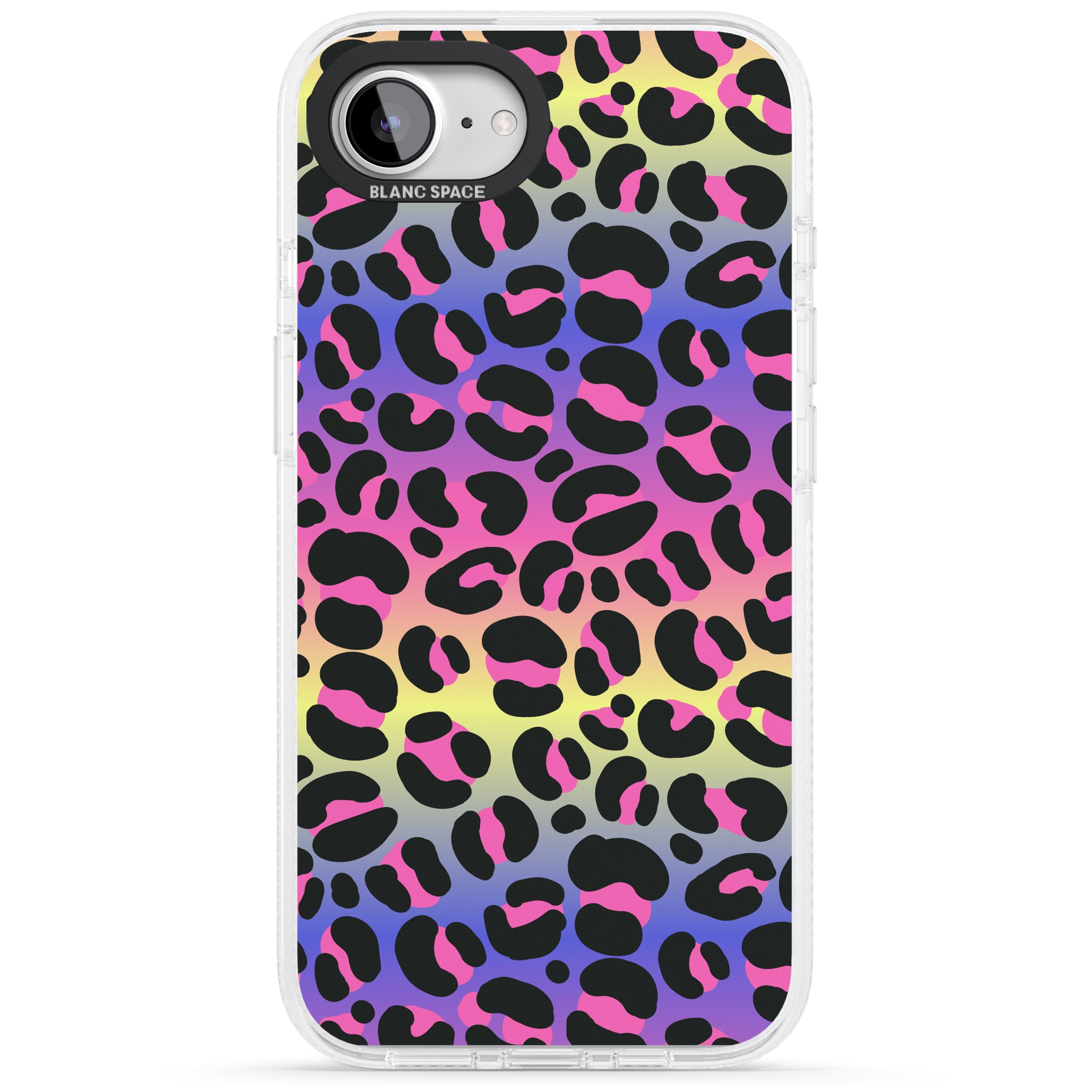 Rainbow Gradient Leopard Print iPhone 16e Clear Case Impact Air - Blanc Space