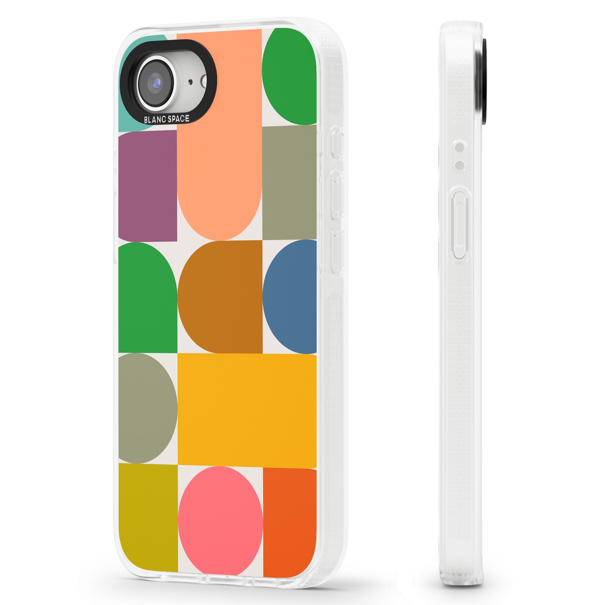 Abstract Retro Shapes: Rainbow Mix iPhone 16e Clear Case Impact Air - Blanc Space