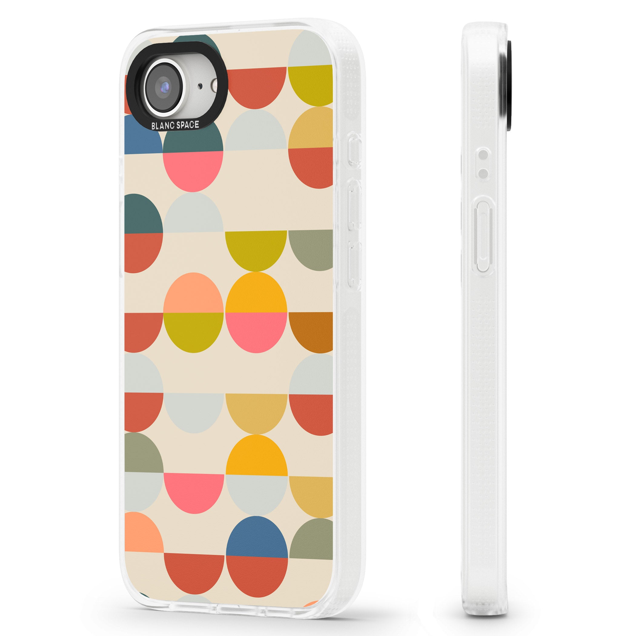 Abstract Retro Shapes: Colourful Circles iPhone 16e Clear Case Impact Air - Blanc Space