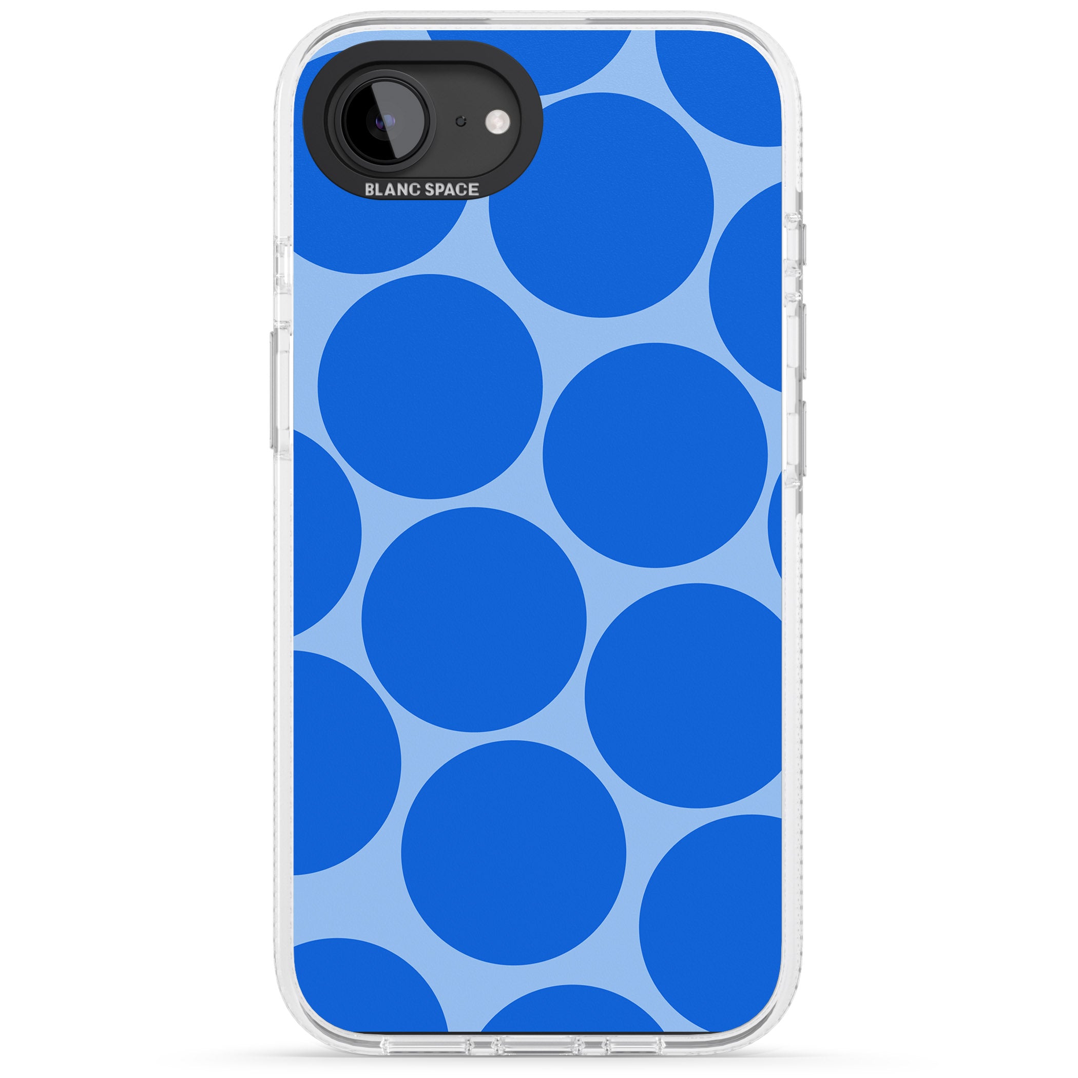 Abstract Retro Shapes: Blue Dots iPhone 16e Clear Case Impact Air - Blanc Space